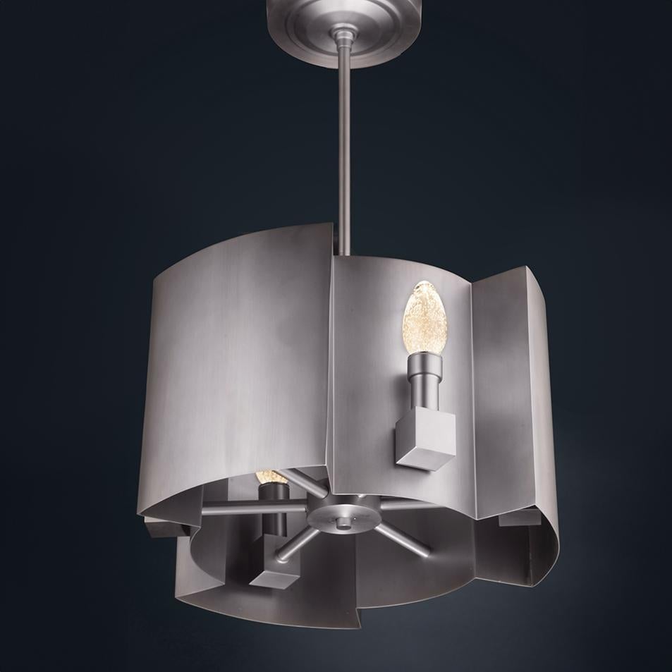 Industrial Antiqued Stainless Steel Dellintero Outdoor Pendant Chandelier by Elisterno For Sale