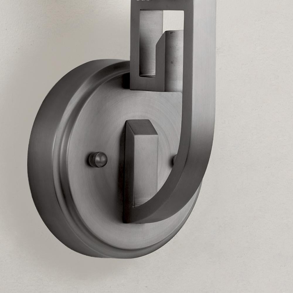 Art Deco Antiqued Stainless Steel Palatsi Outdoor Wall Sconce by Elisterno For Sale
