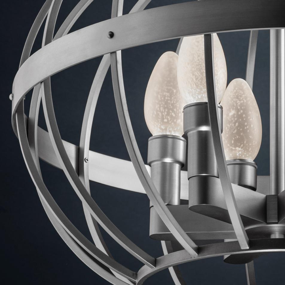 Art Deco Antiqued Stainless Steel Terra Prima Outdoor Pendant Chandelier by Elisterno For Sale
