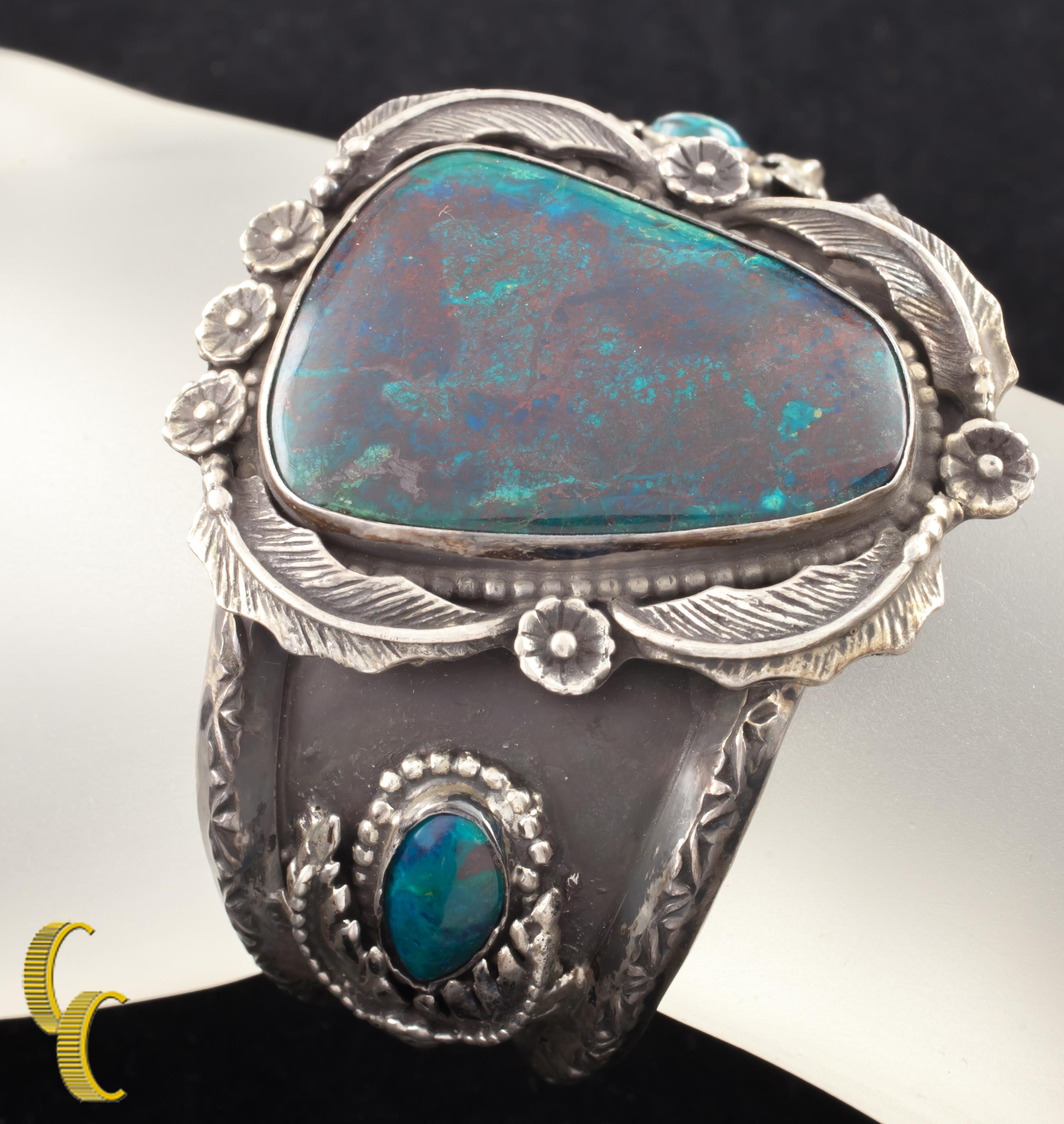 Nativo americano Bracciale in argento 925 anticato e crisocolla blu intenso, misura 6 in vendita