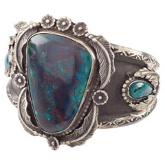 Antiqued Sterling Silver & Deep Blue Chrysocolla Cuff Bracelet, Size 6