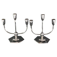 Antiqued Sterling Silver Pair of Candelabra, Goldsmiths & Silversmiths Co. Ltd