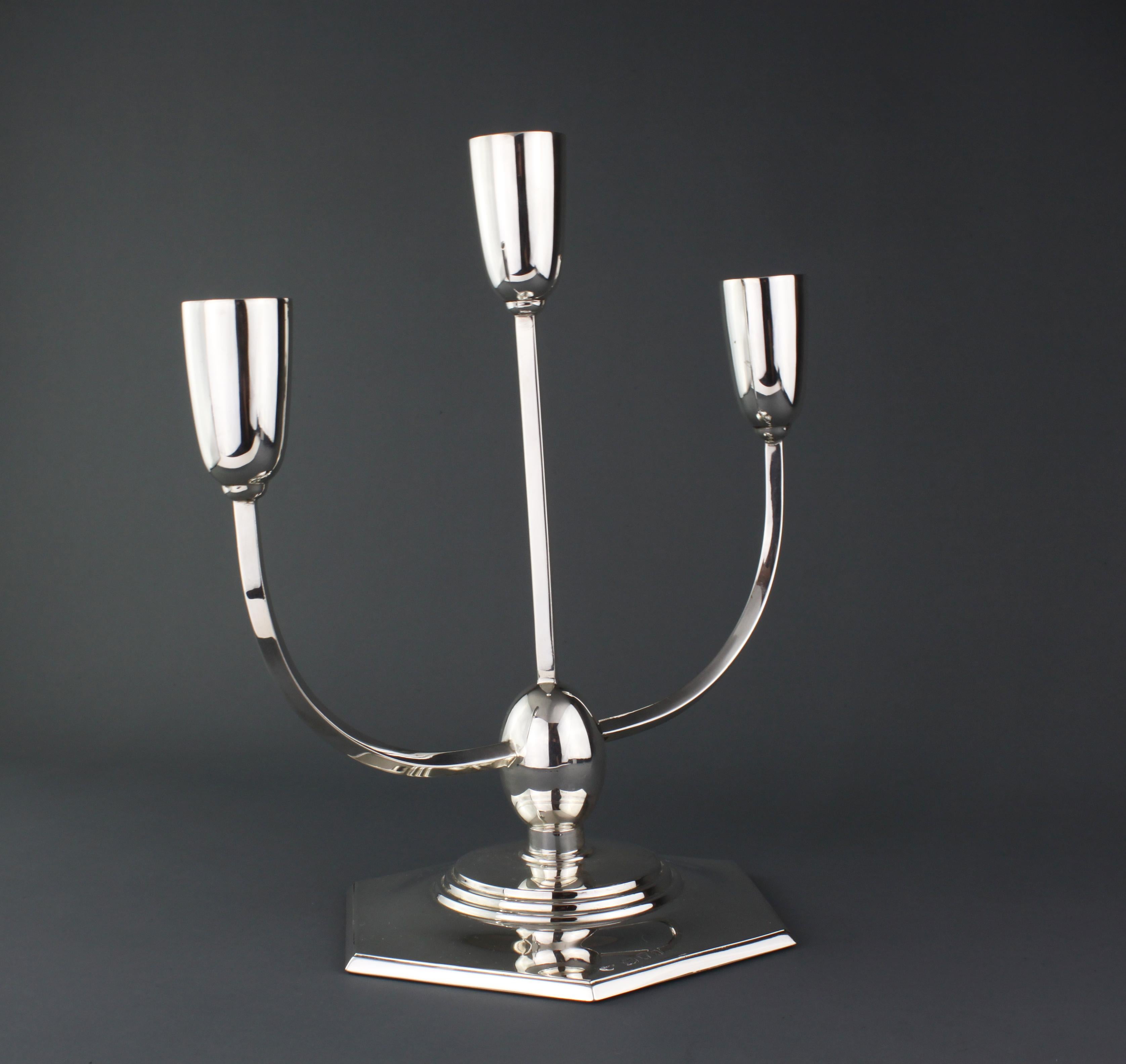 Mid-20th Century Antiqued Sterling Silver Pair of Candelabra, Goldsmiths & Silversmiths Co. Ltd