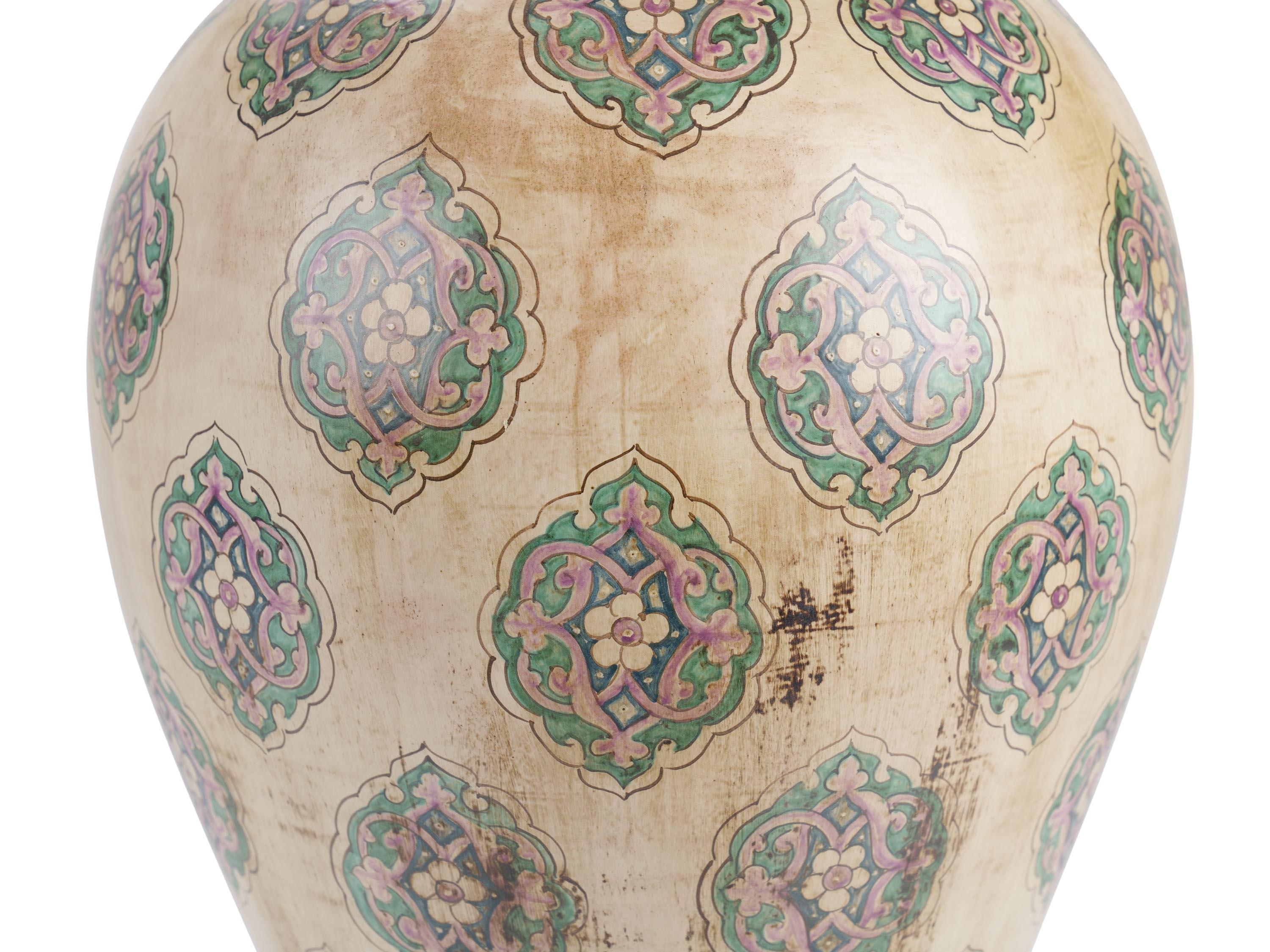 Antiqued Vase Majolica Jar Painted Ceramic Decorated Ornament Renaissance Vessel For Sale 3