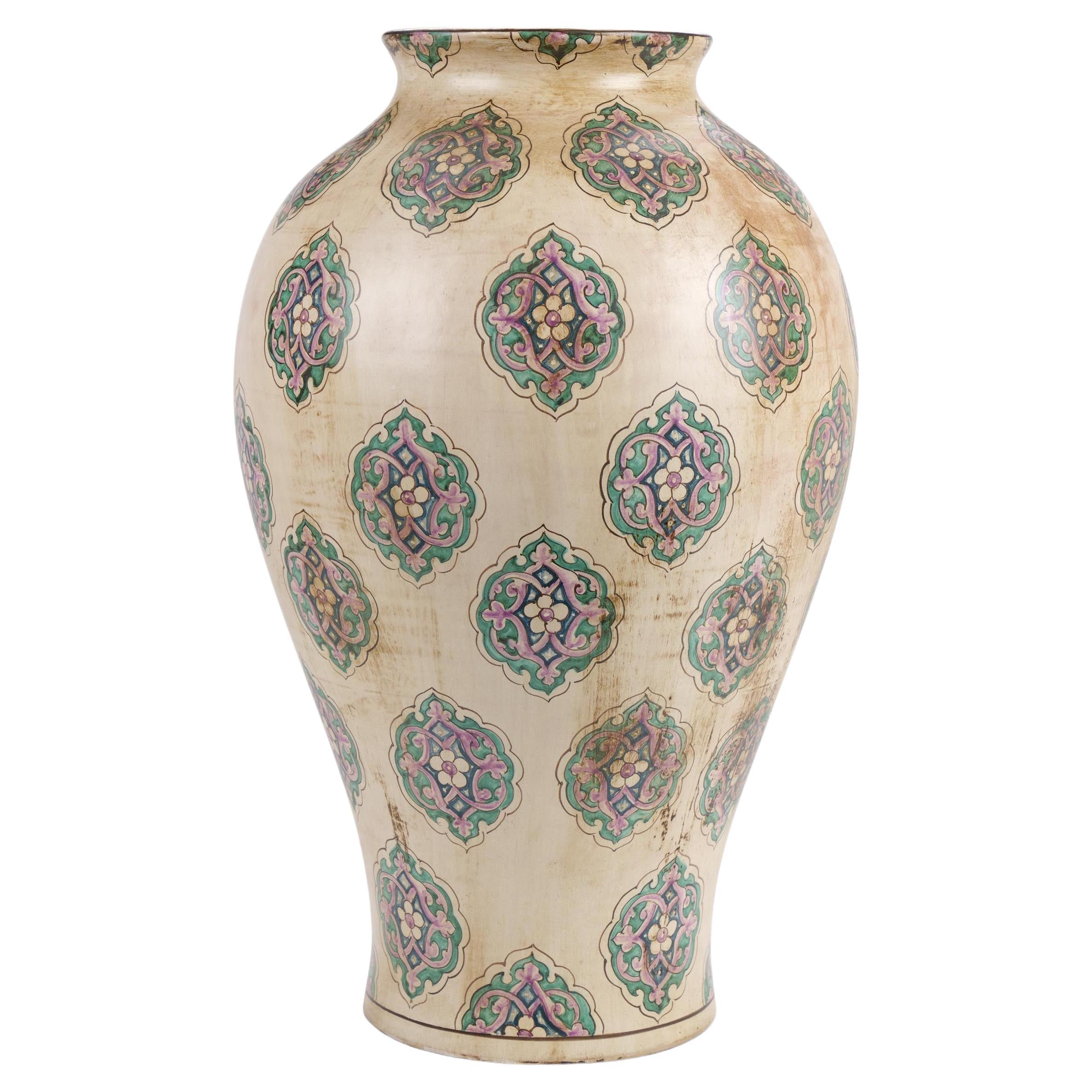Antiqued Vase Majolica Jar Painted Ceramic Decorated Ornament Renaissance Vessel