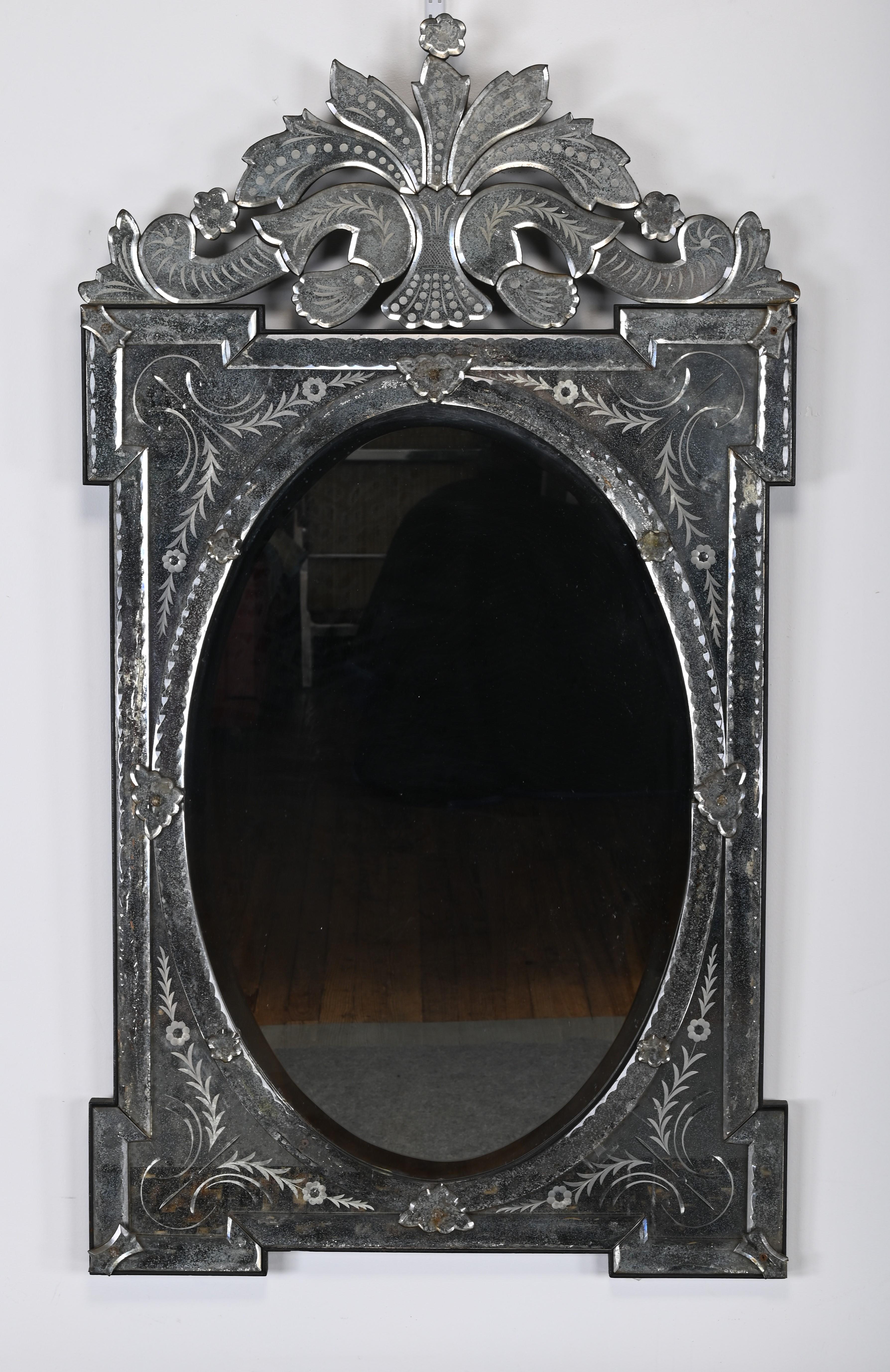 Hollywood Regency Antiqued Venetian Mirror, 1960s For Sale
