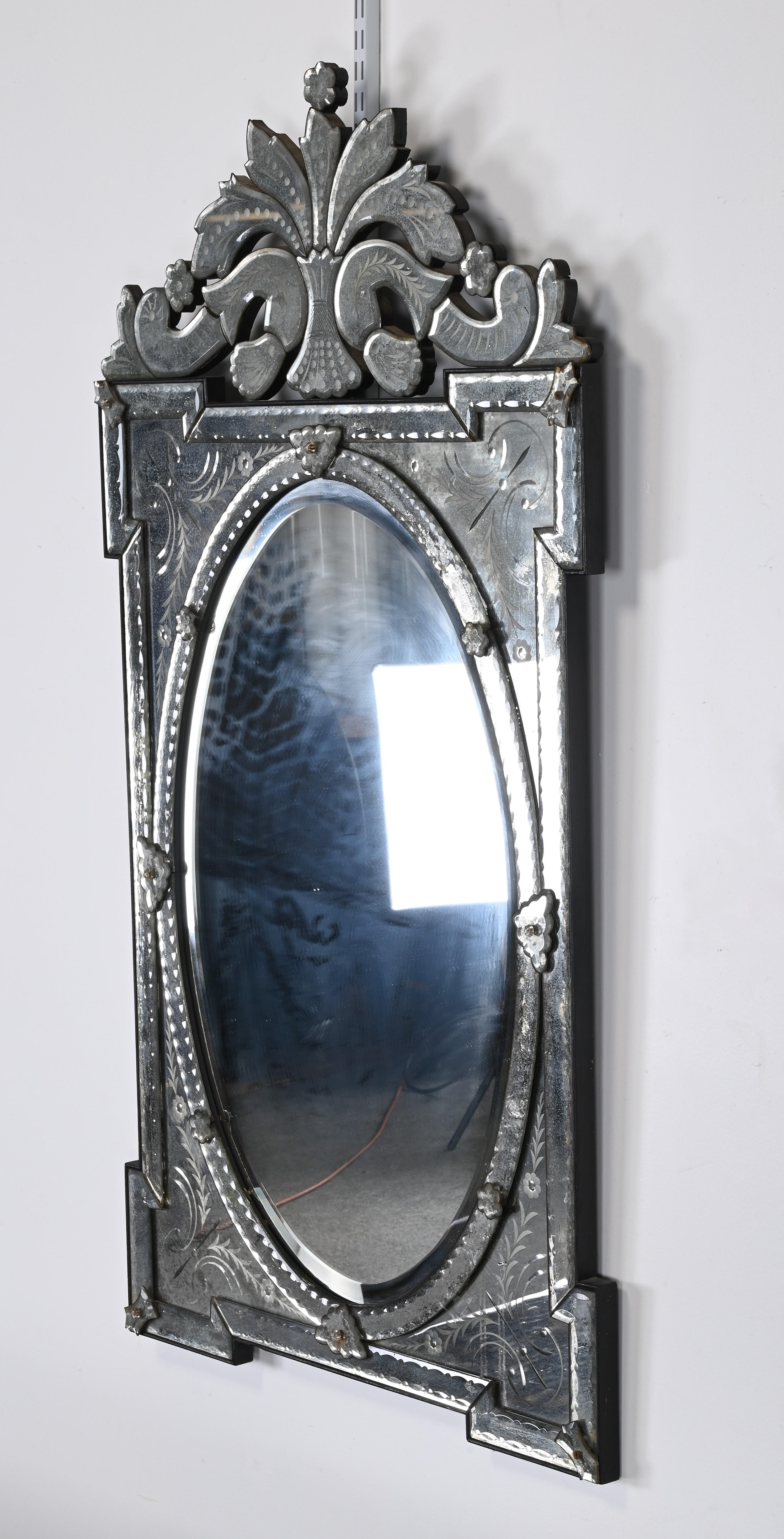 Italian Antiqued Venetian Mirror, 1960s For Sale