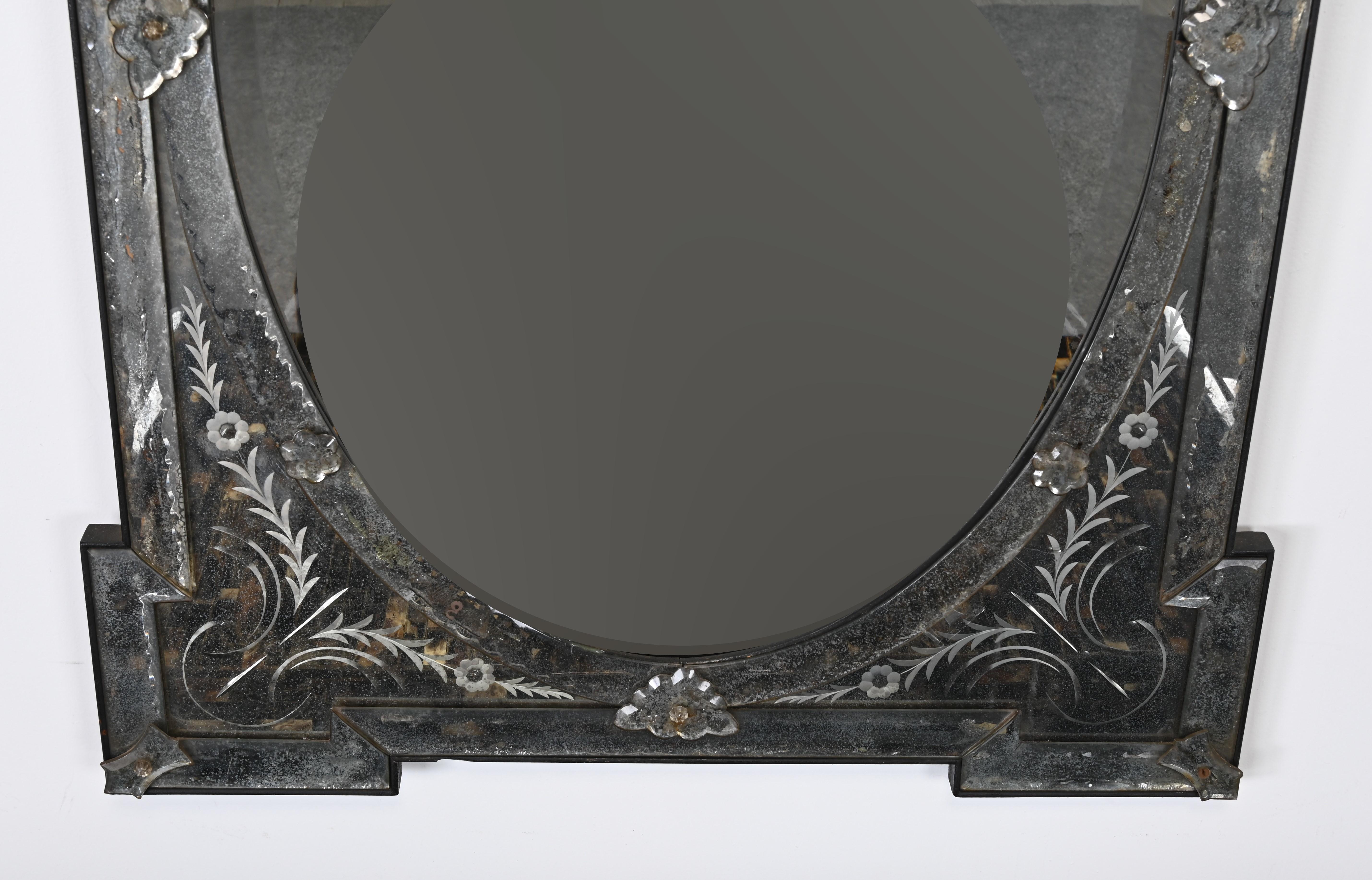 Glass Antiqued Venetian Mirror, 1960s For Sale