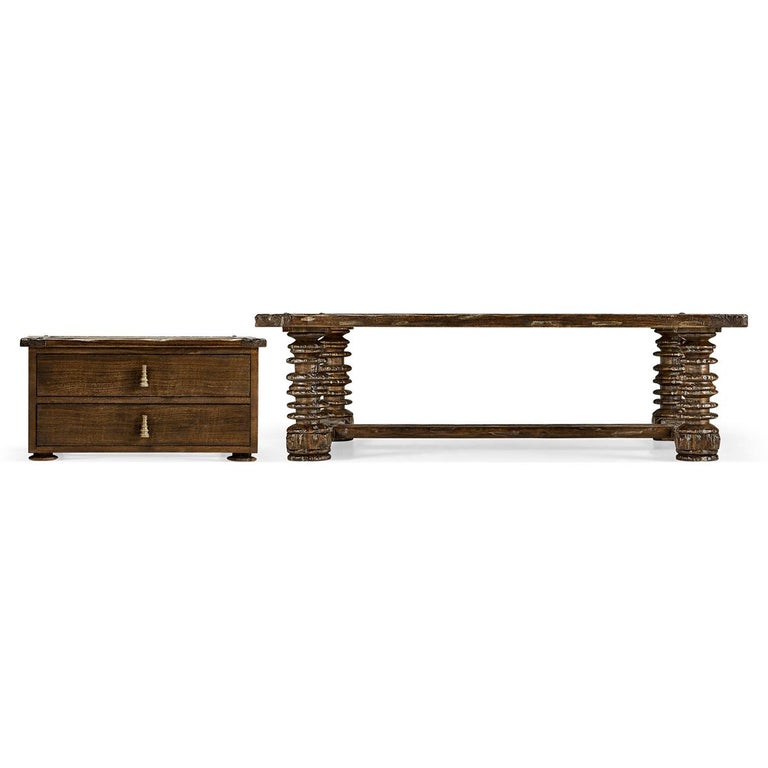 Antiqued Walnut Game Coffee Table For Sale at 1stDibs