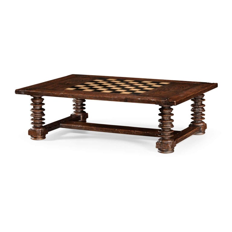 Antiqued Walnut Game Coffee Table For Sale at 1stDibs