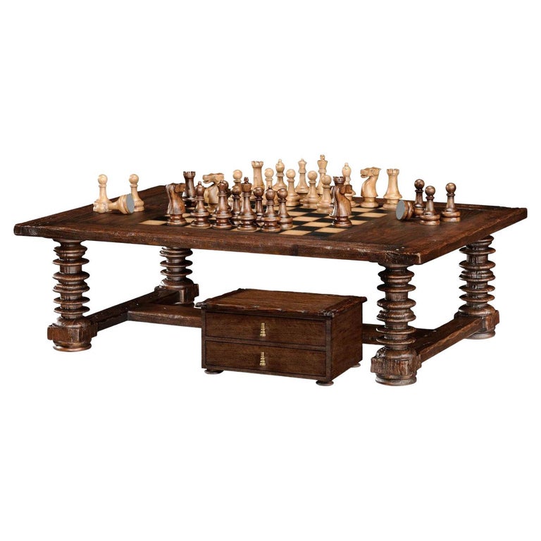 Antiqued Walnut Game Coffee Table For Sale at 1stDibs