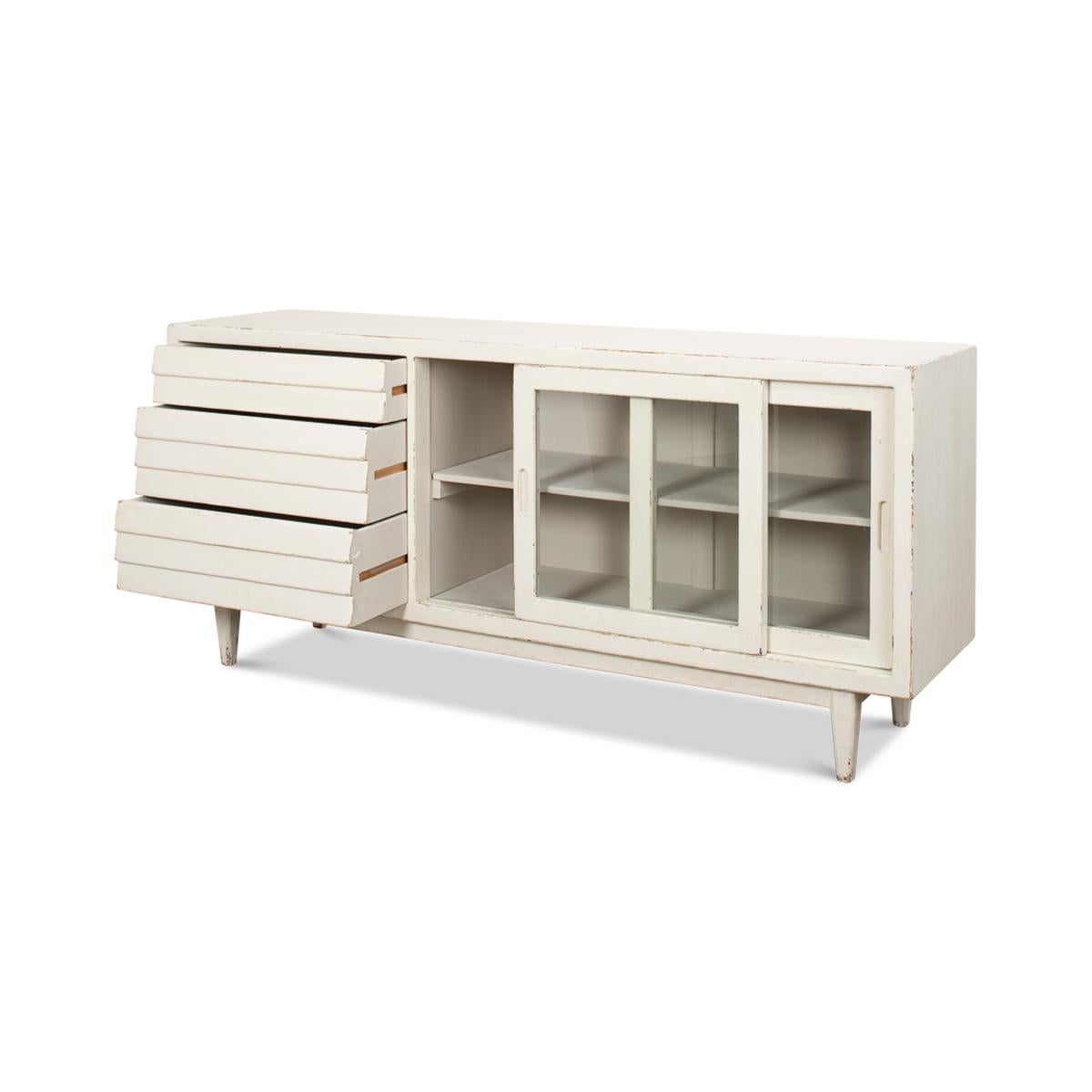 Modern Antiqued White Painted Sideboard For Sale