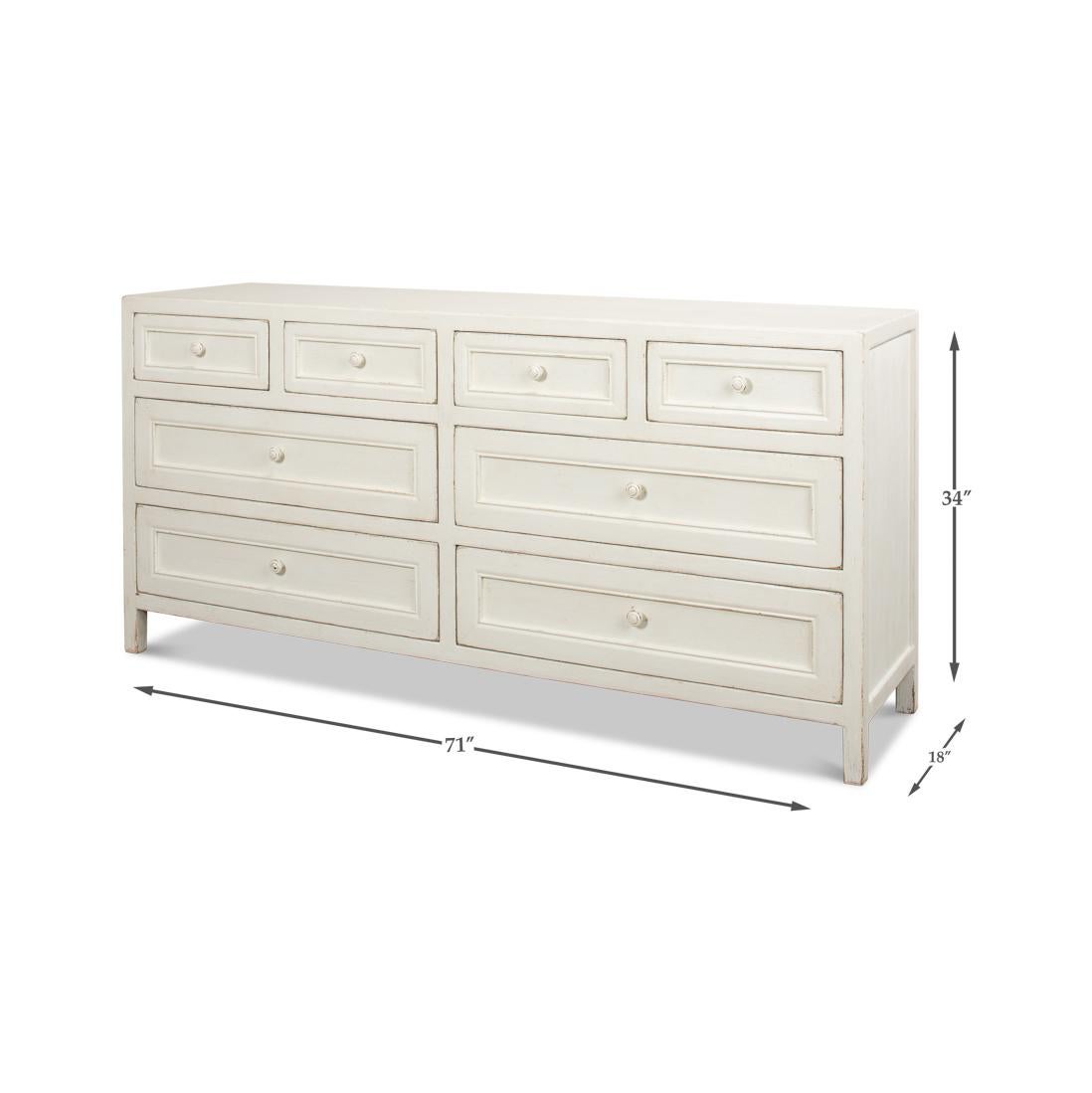Antiqued White Rustic Painted Dresser For Sale 3