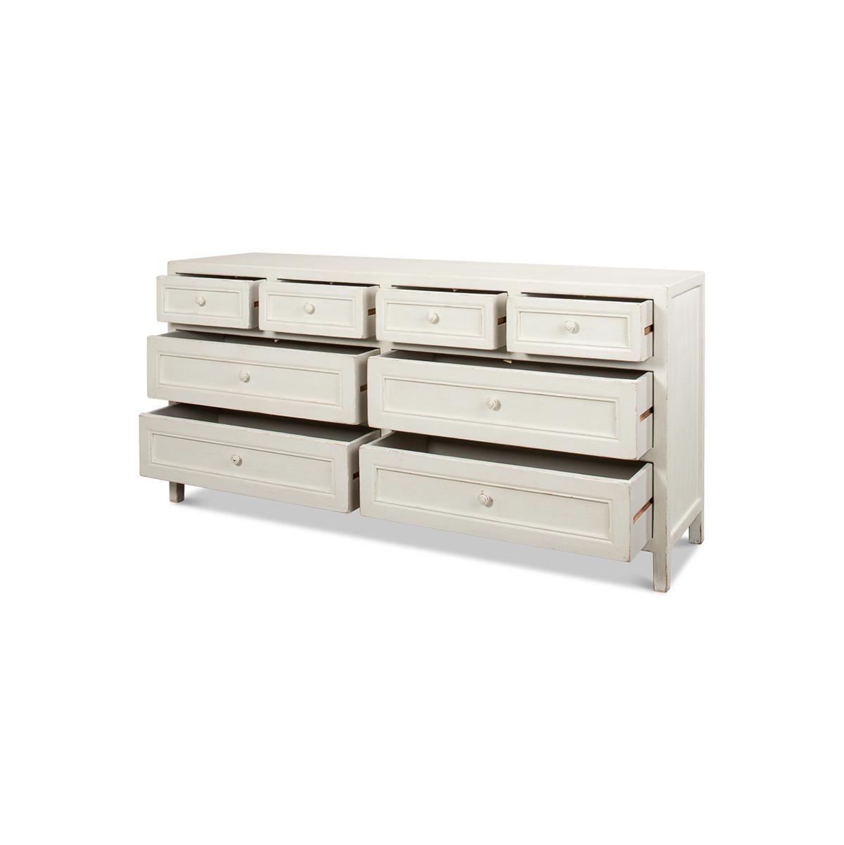 Chinese Export Antiqued White Rustic Painted Dresser For Sale