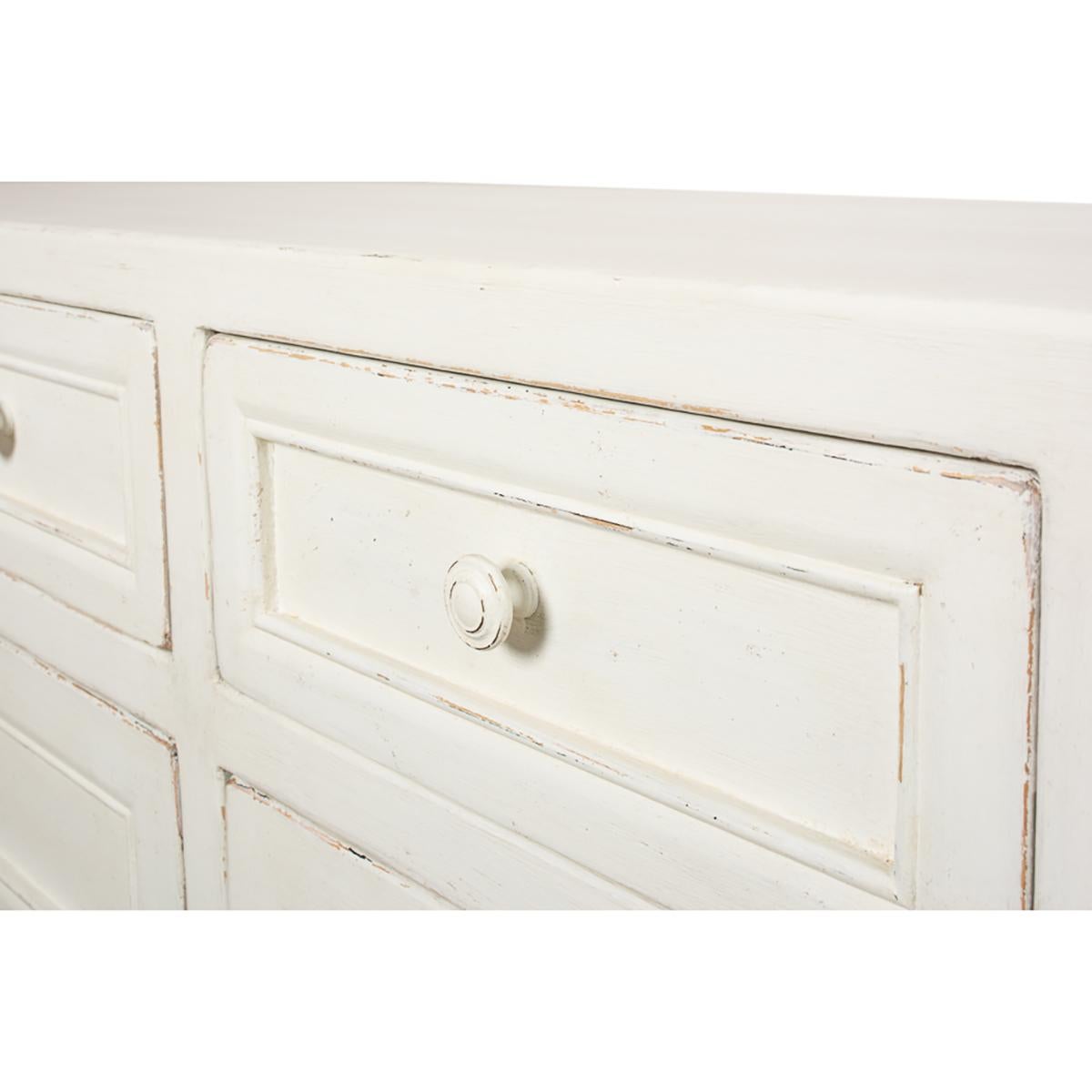 Contemporary Antiqued White Rustic Painted Dresser For Sale