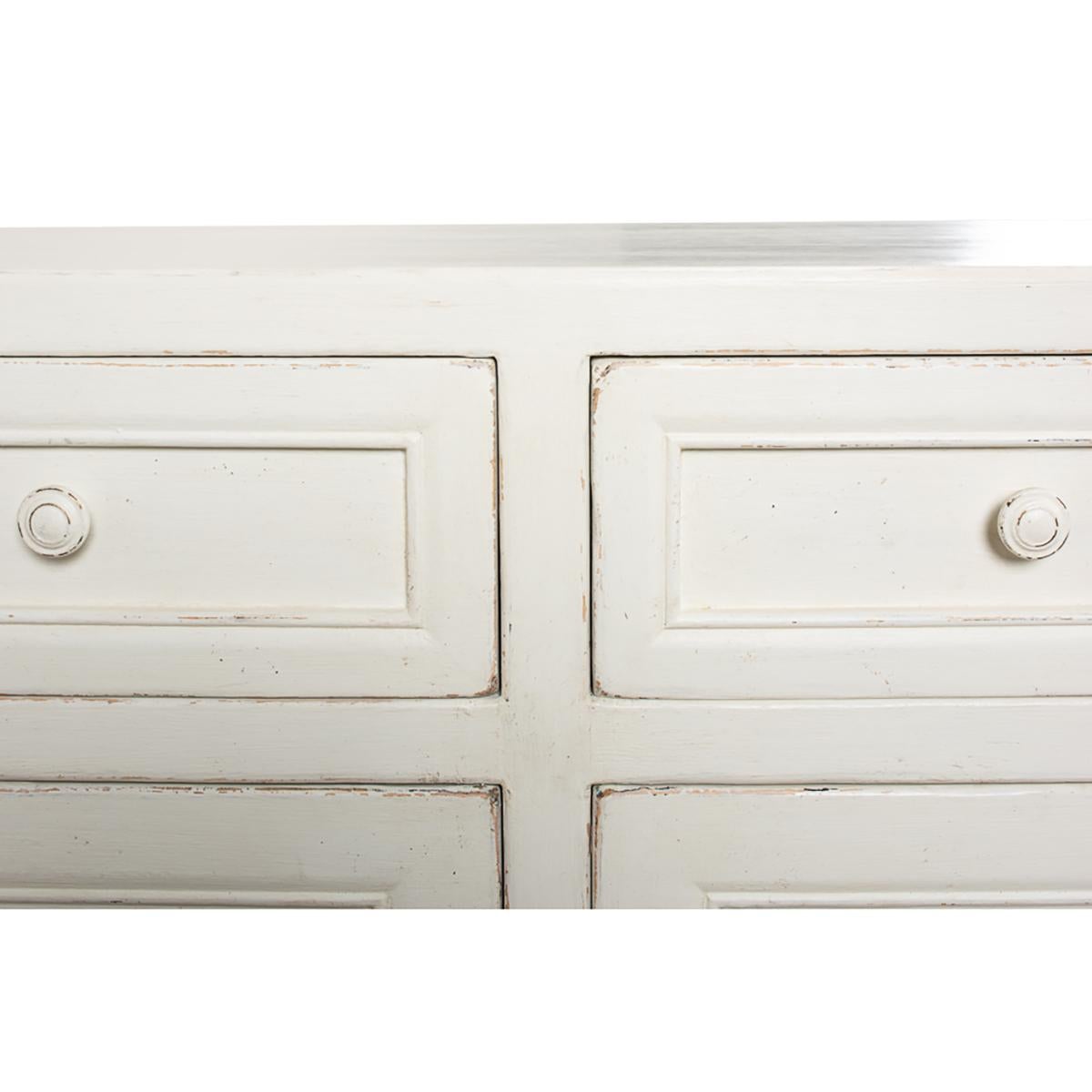 Antiqued White Rustic Painted Dresser For Sale 1
