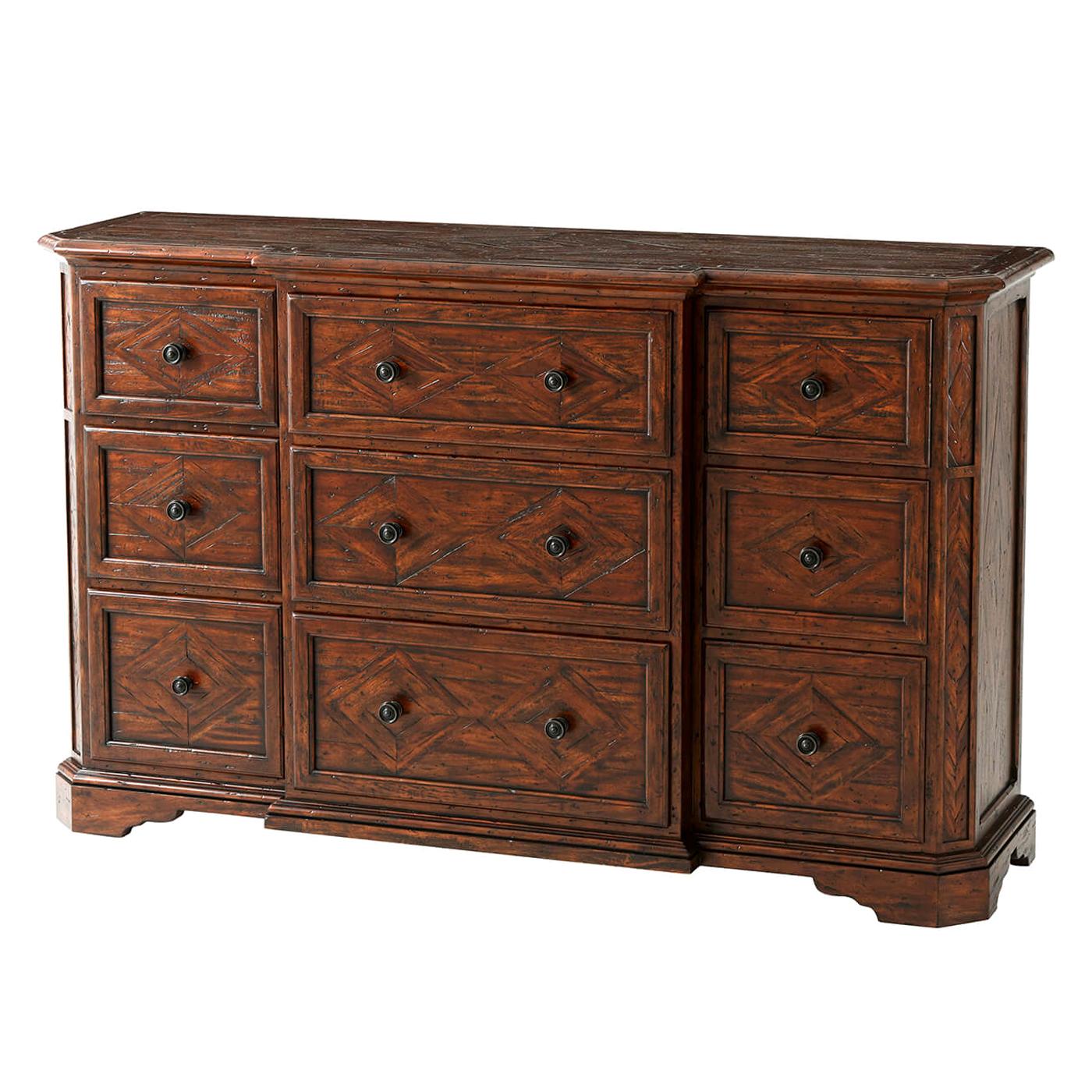 Antiqued Wood Breakfront Dresser