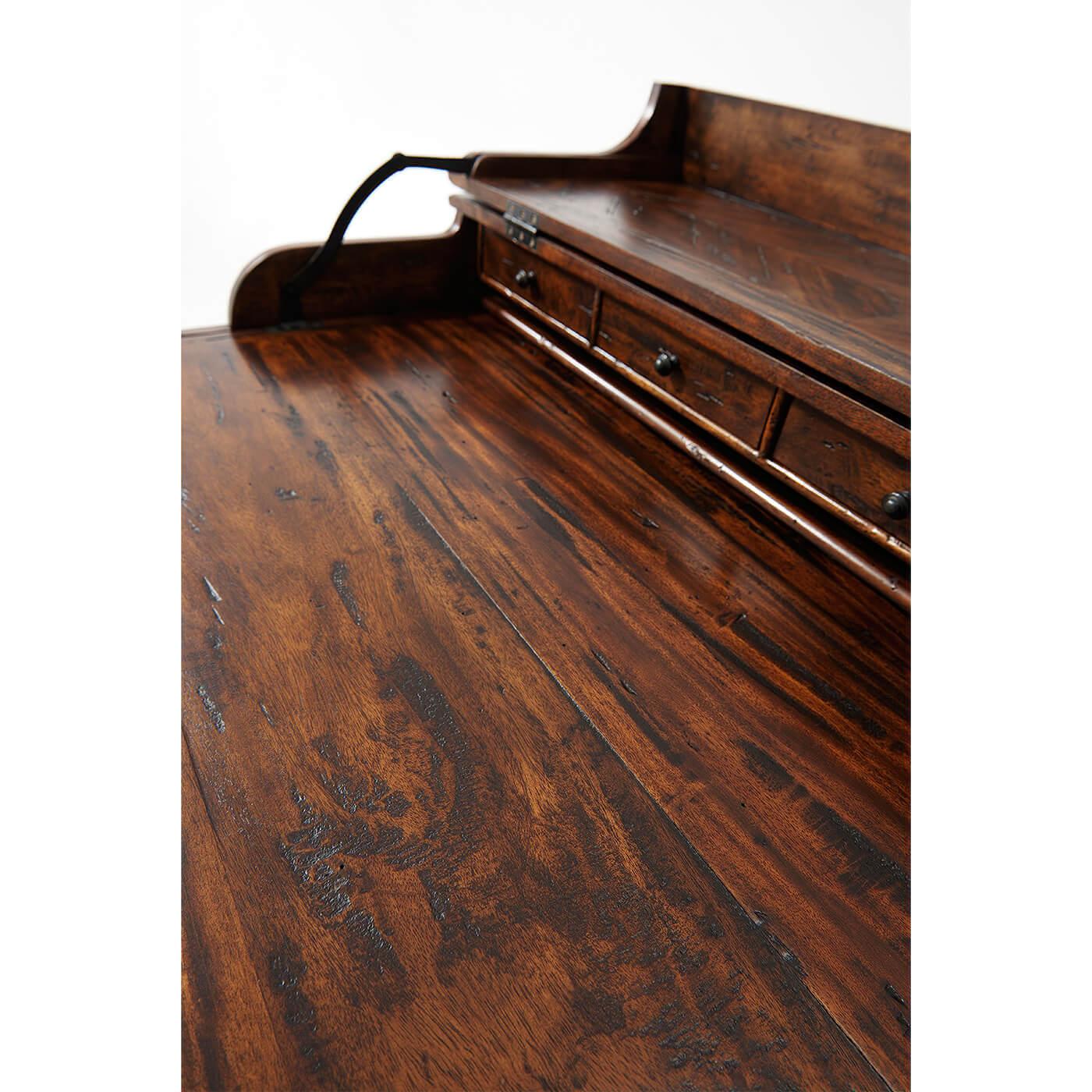Antiqued Wood Fold-Over Rustic Desk For Sale 2