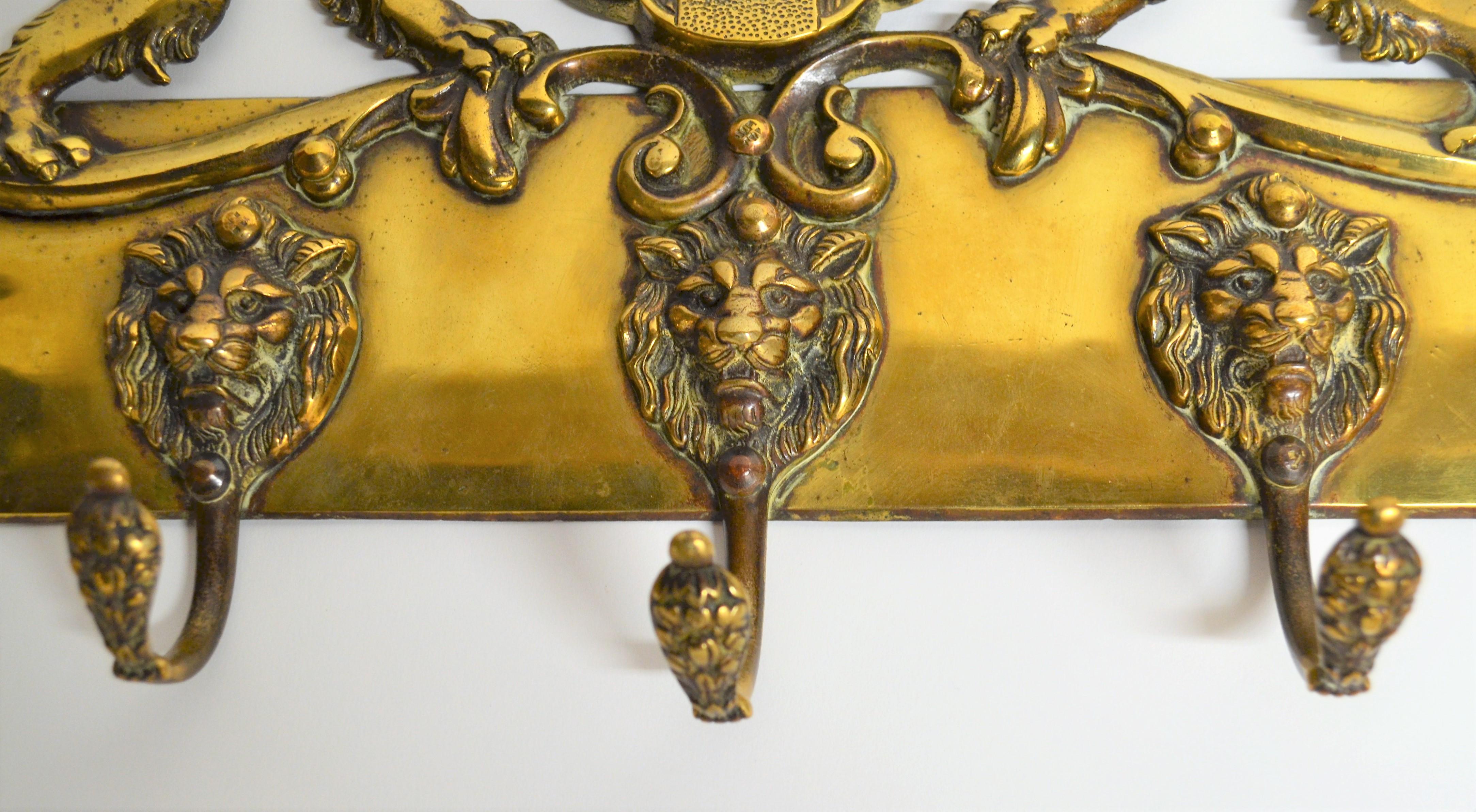 19th Century Antiquee English Brass Coat of Arms Wall Tree, circa 1860