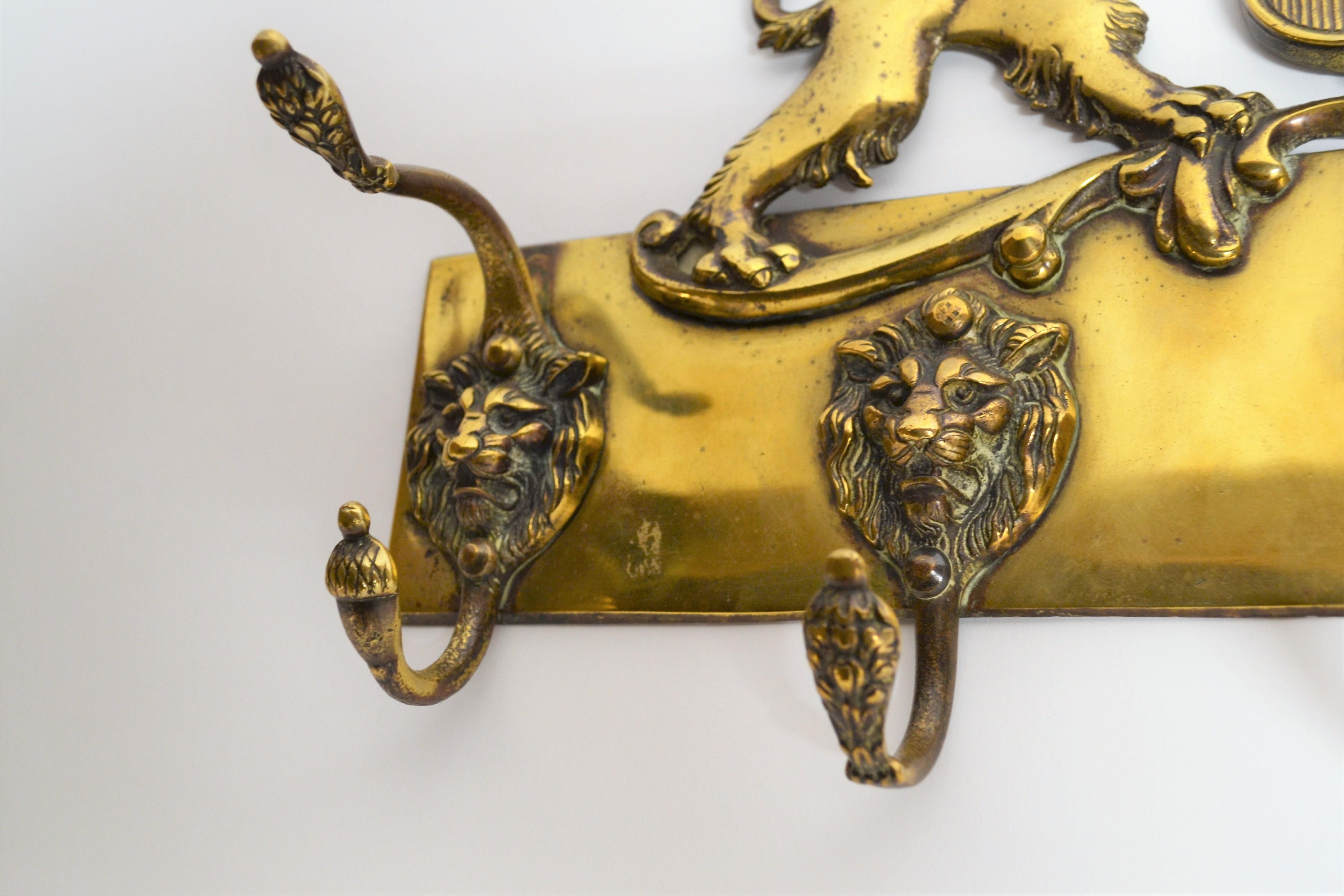 Antiquee English Brass Coat of Arms Wall Tree, circa 1860 1