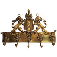 Antiquee English Brass Coat of Arms Wall Tree, circa 1860