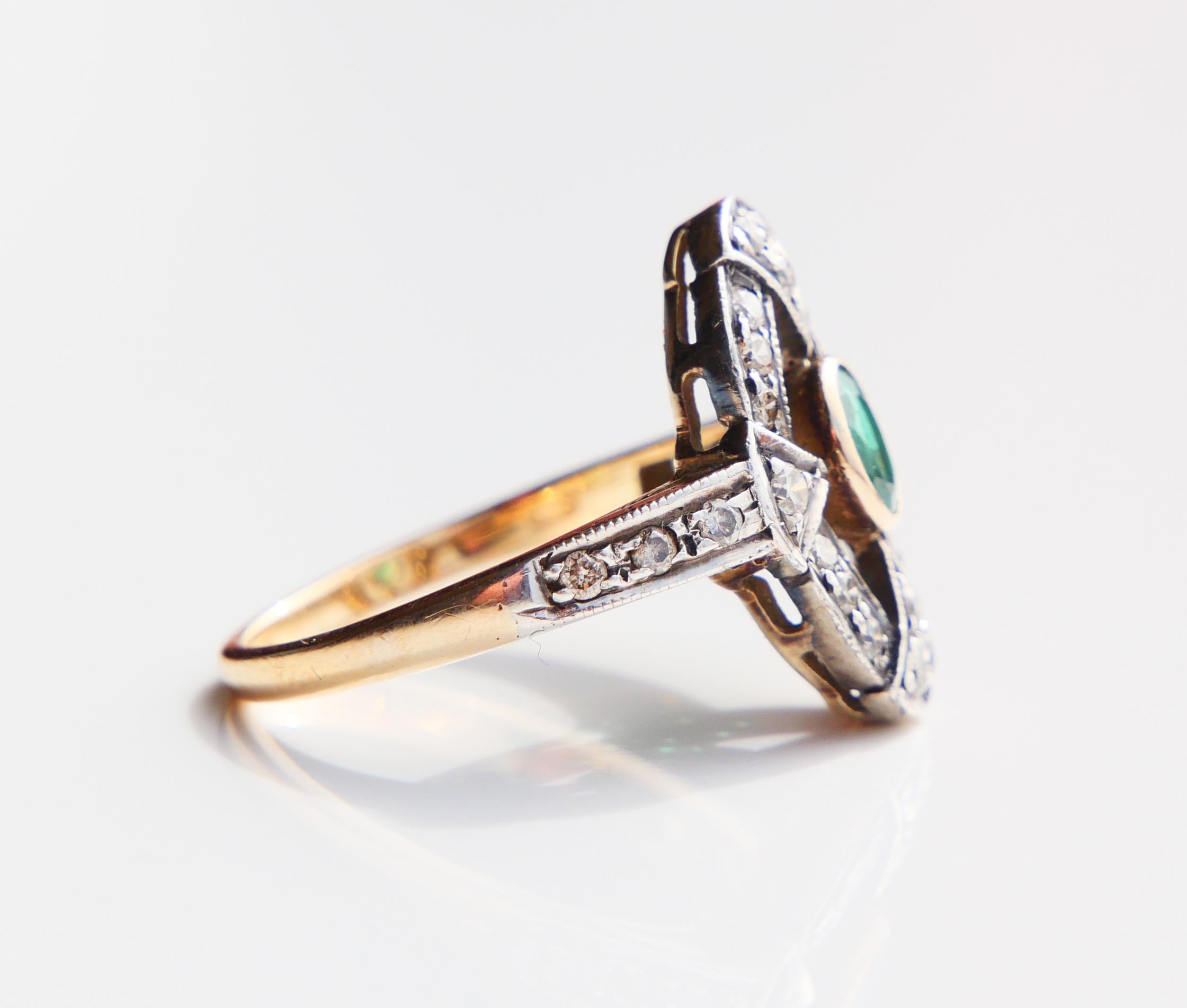 Antiquee Ring 0.3ct Emerald 0.4ctw Diamonds solid 18K Gold Silver Ø US6.25 /3.2g For Sale 6