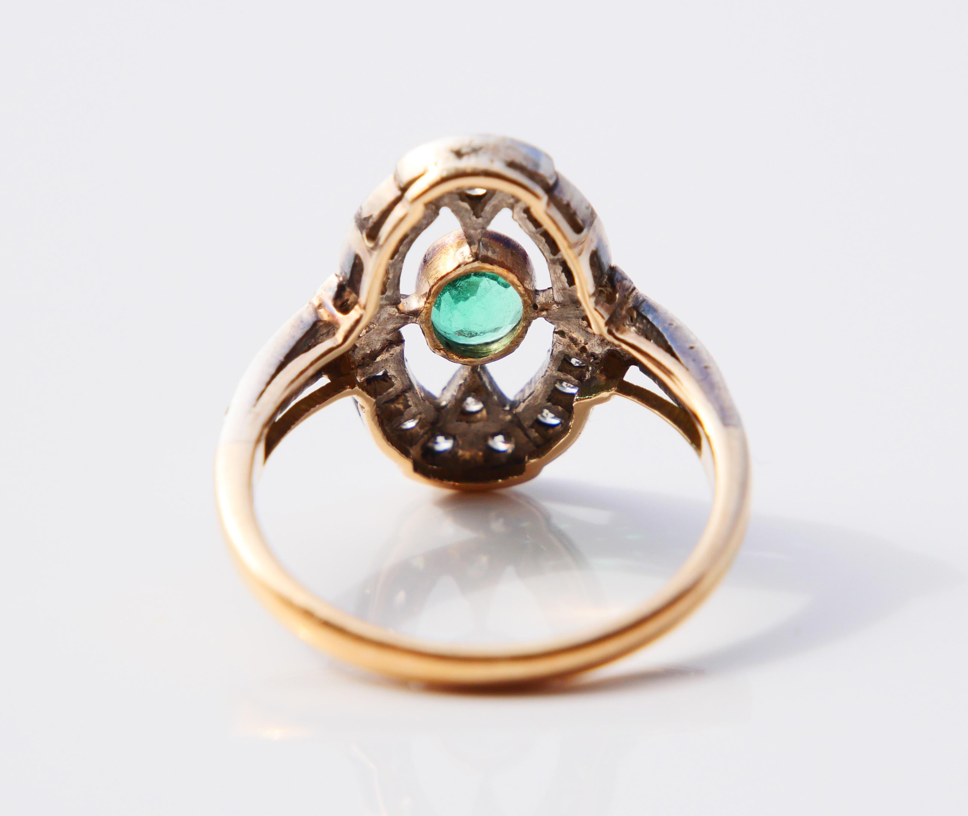 Antiquitäten Ring 0.3ct Smaragd 0.4ctw Diamanten massiv 18K Gold Silber Ø US6.25 /3.2g im Angebot 6