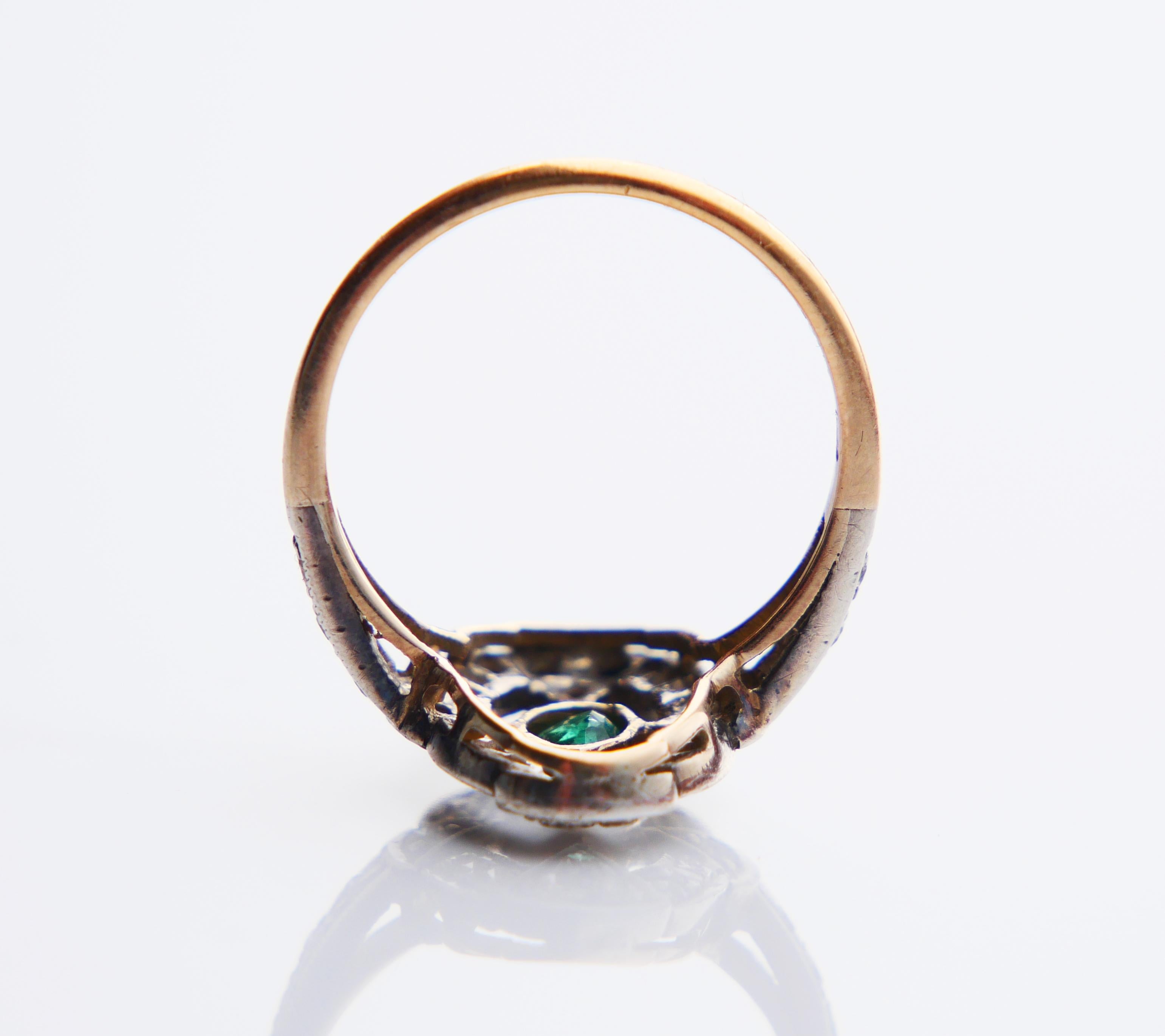 Antiquitäten Ring 0.3ct Smaragd 0.4ctw Diamanten massiv 18K Gold Silber Ø US6.25 /3.2g im Angebot 7