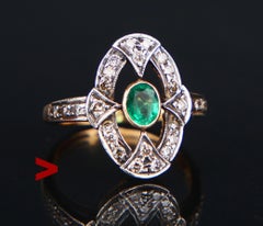 Antiquee Ring 0.3ct Emerald 0.4ctw Diamonds solid 18K Gold Silver Ø US6.25 /3.2g