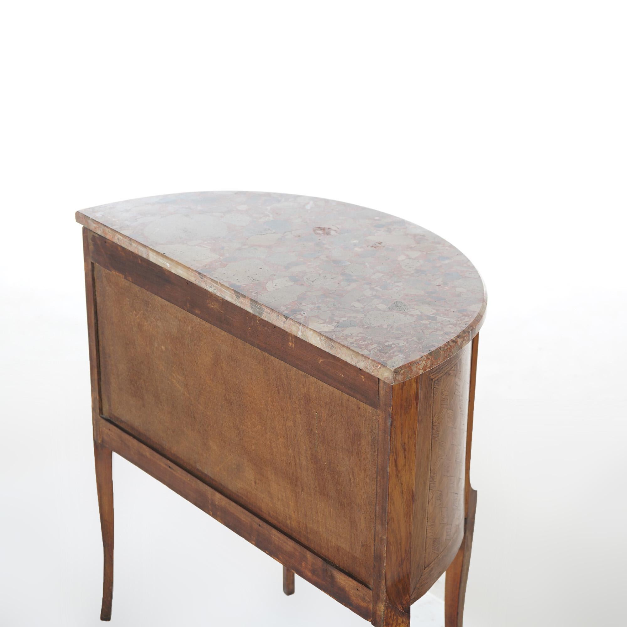 AntiqueFrench Demilune Kingwood, Satinwood & Spécimen Marble Side Table c1920 For Sale 7