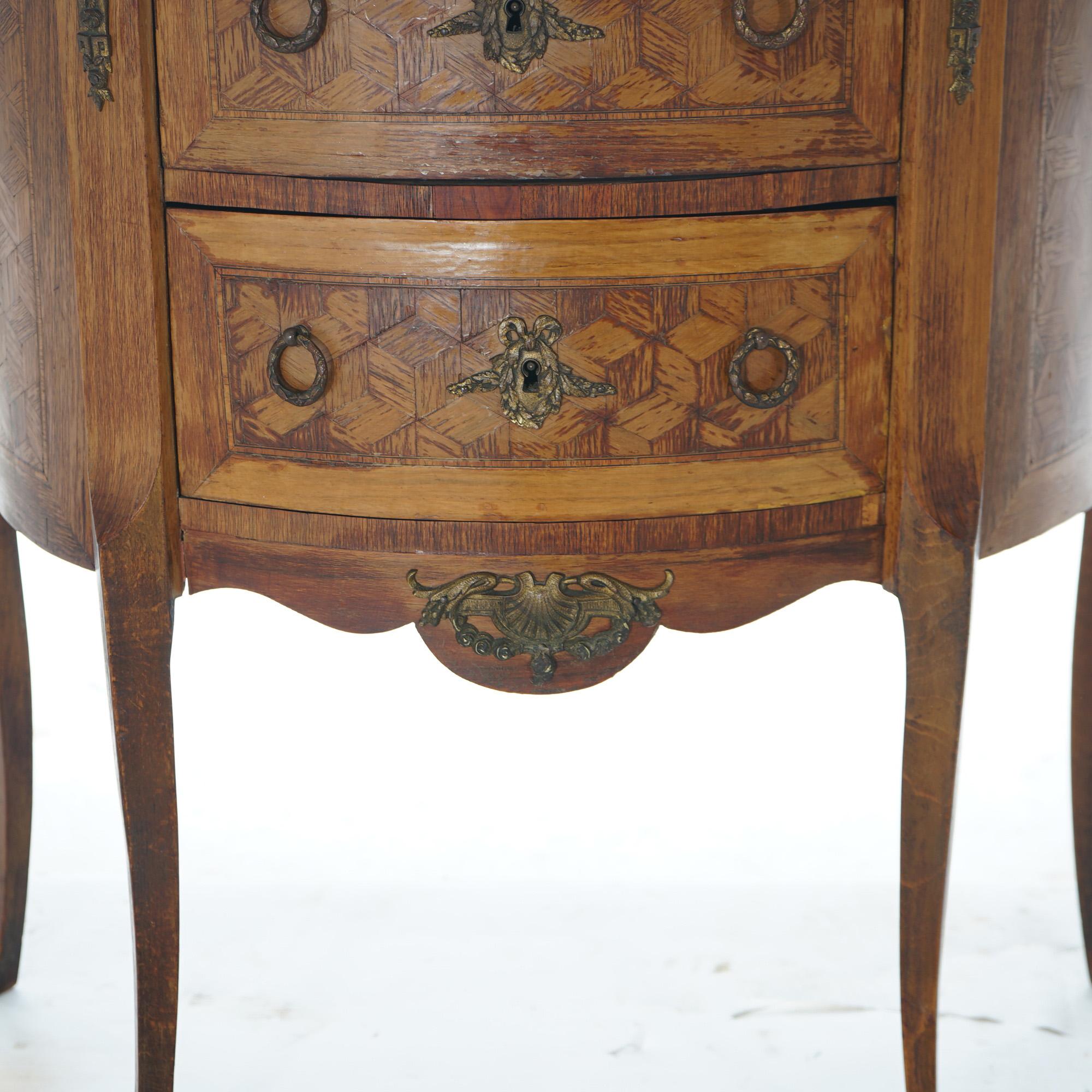 20th Century AntiqueFrench Demilune Kingwood, Satinwood & Spécimen Marble Side Table c1920 For Sale