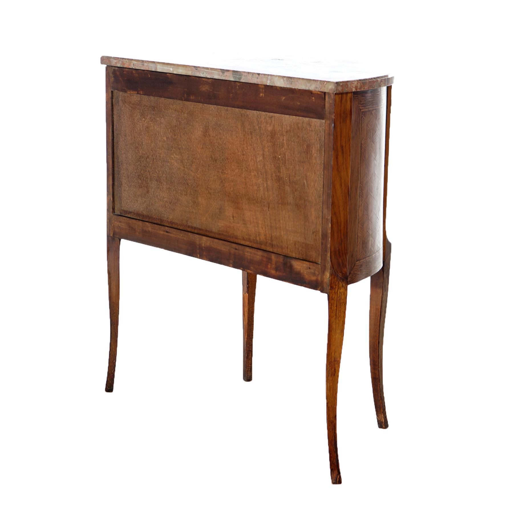 AntiqueFrench Demilune Kingwood, Satinwood & Spécimen Marble Side Table c1920 For Sale 3