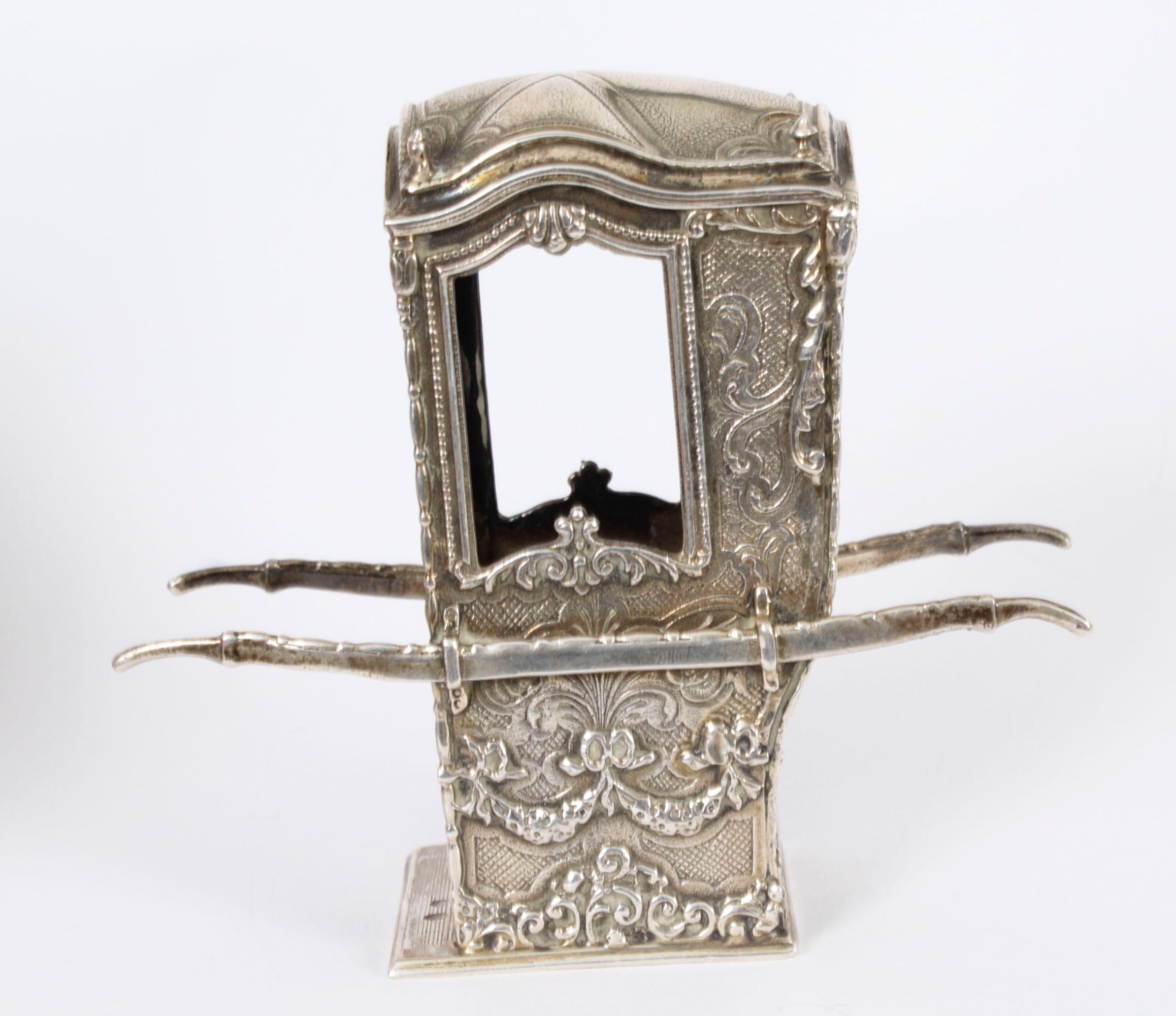 AntiqueFrench Silver Miniature Sedan Chair 19th Century For Sale 6