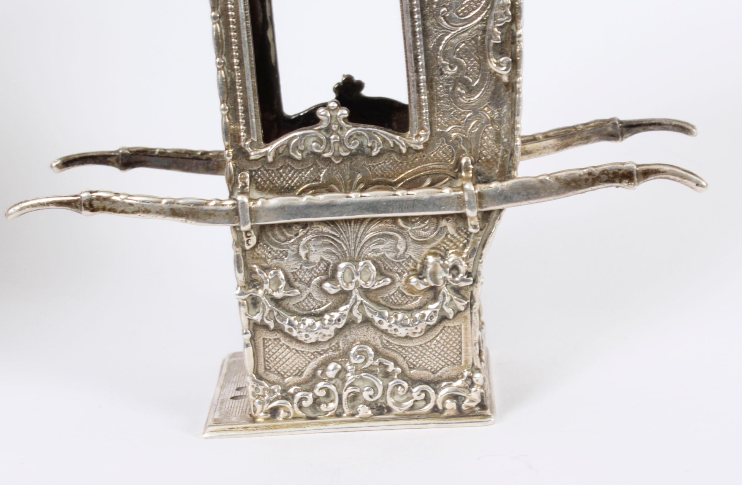 AntiqueFrench Silver Miniature Sedan Chair 19th Century For Sale 7