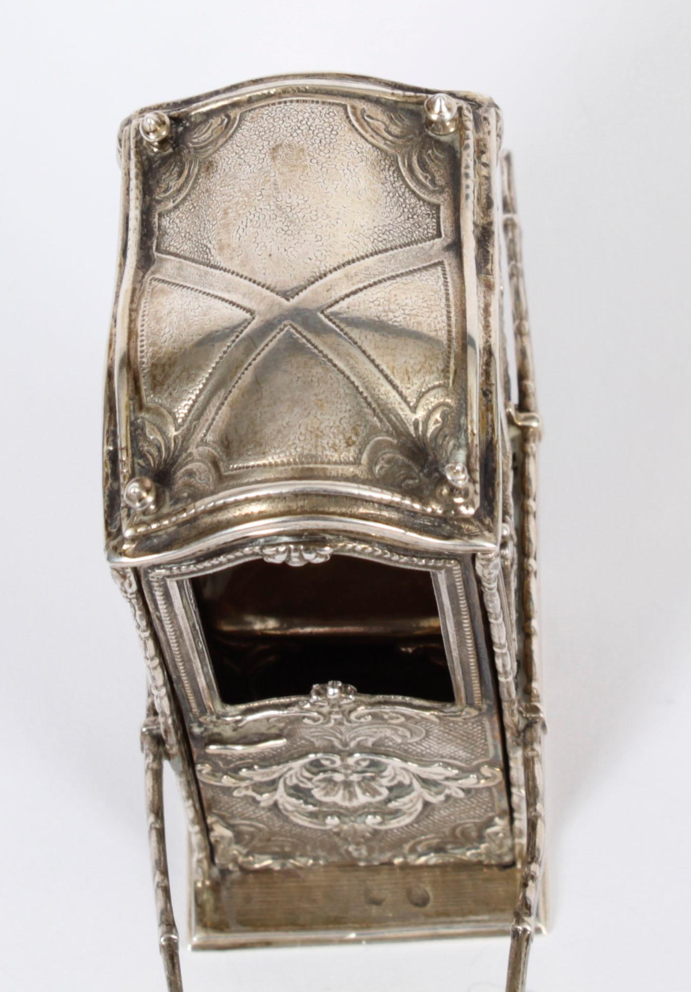 AntiqueFrench Silver Miniature Sedan Chair 19th Century For Sale 9