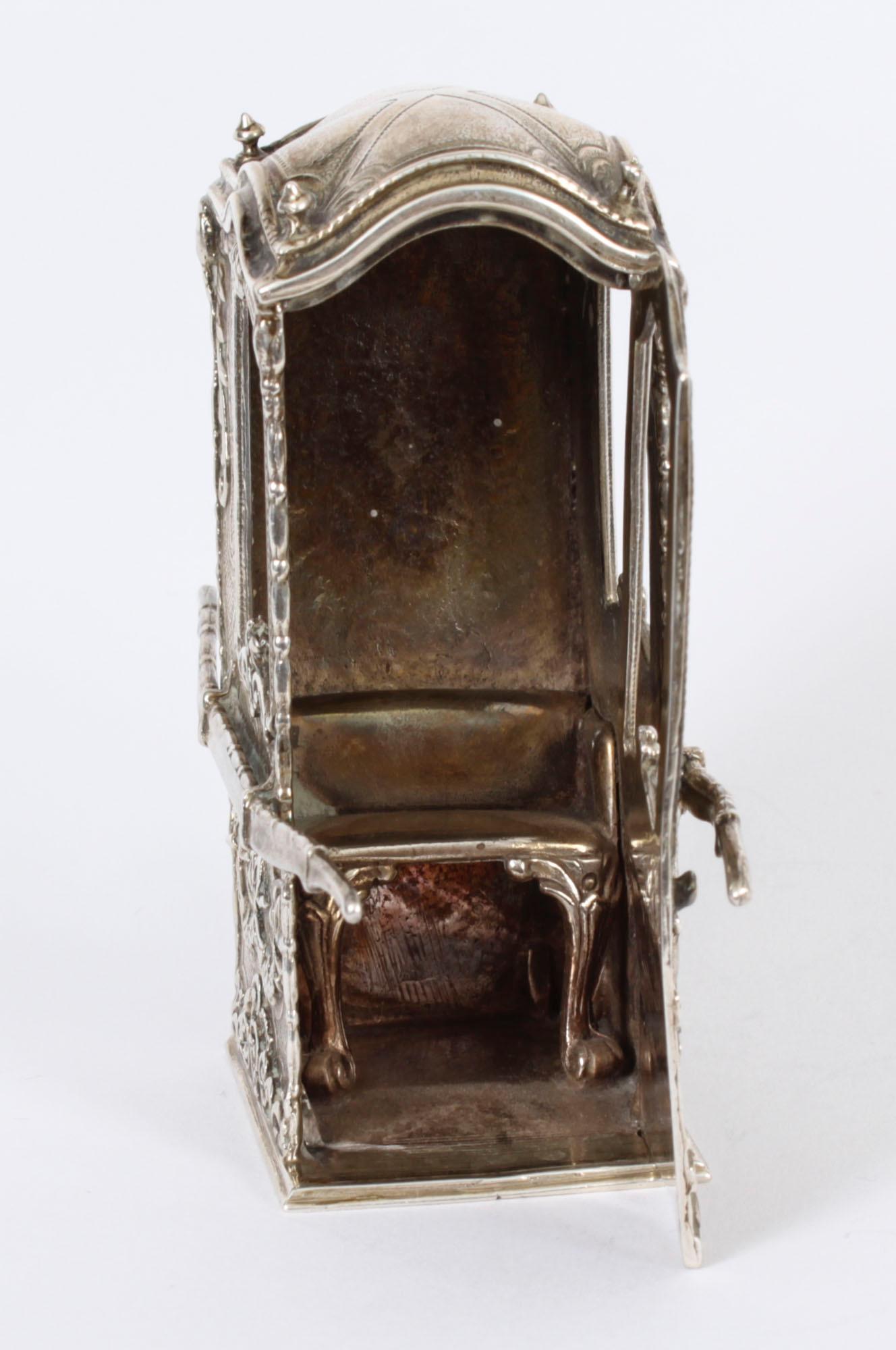 AntiqueFrench Silver Miniature Sedan Chair 19th Century For Sale 12