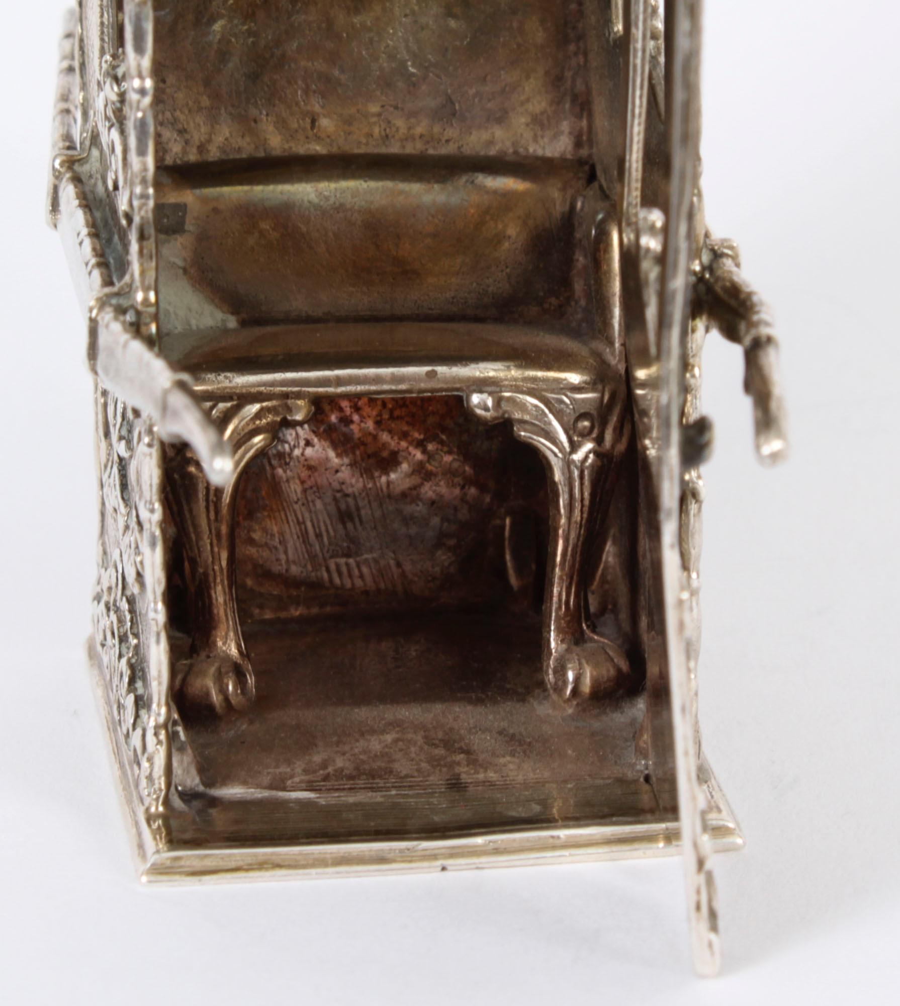 AntiqueFrench Silver Miniature Sedan Chair 19th Century For Sale 13