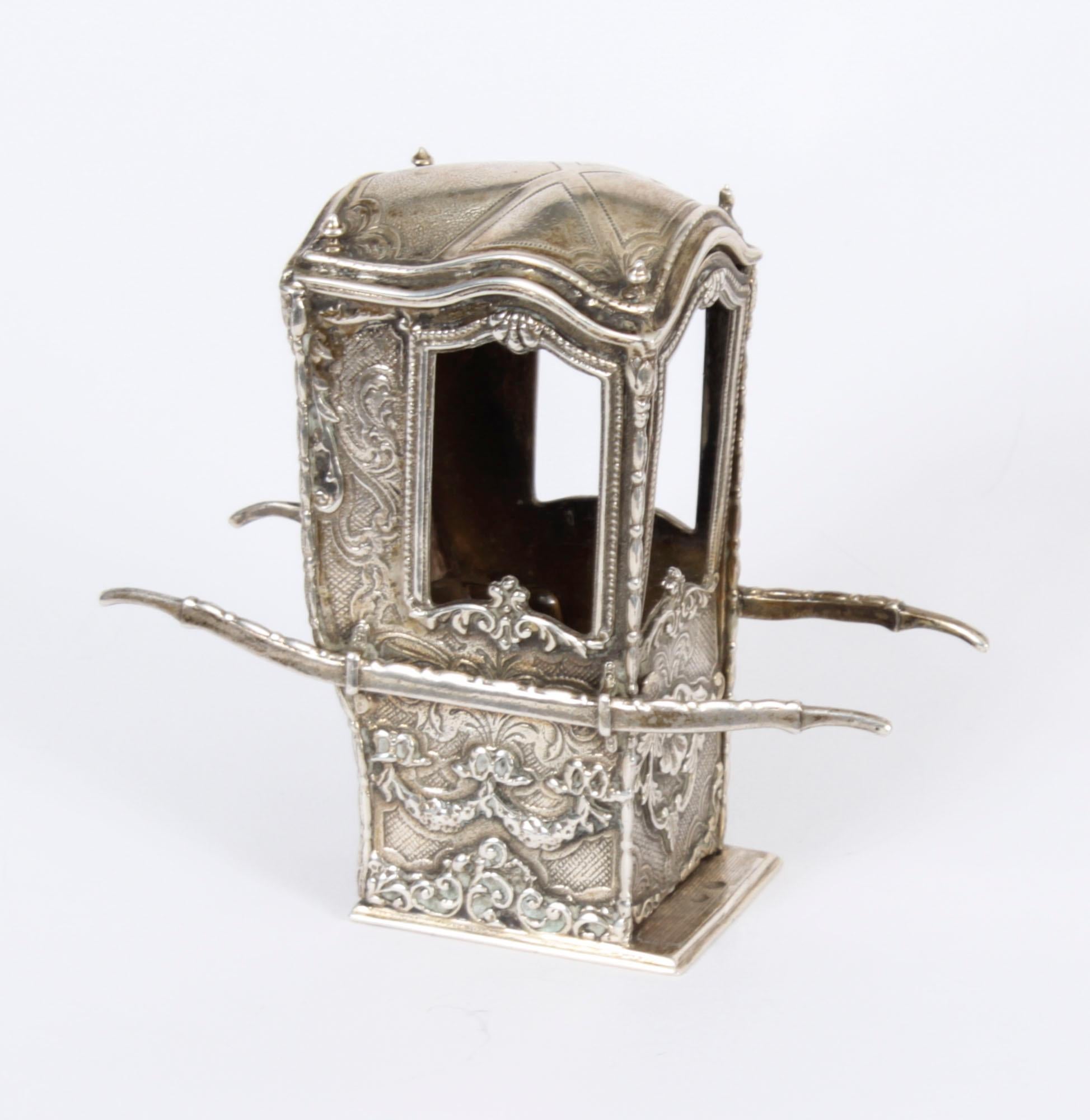 AntiqueFrench Silver Miniature Sedan Chair 19th Century For Sale 15