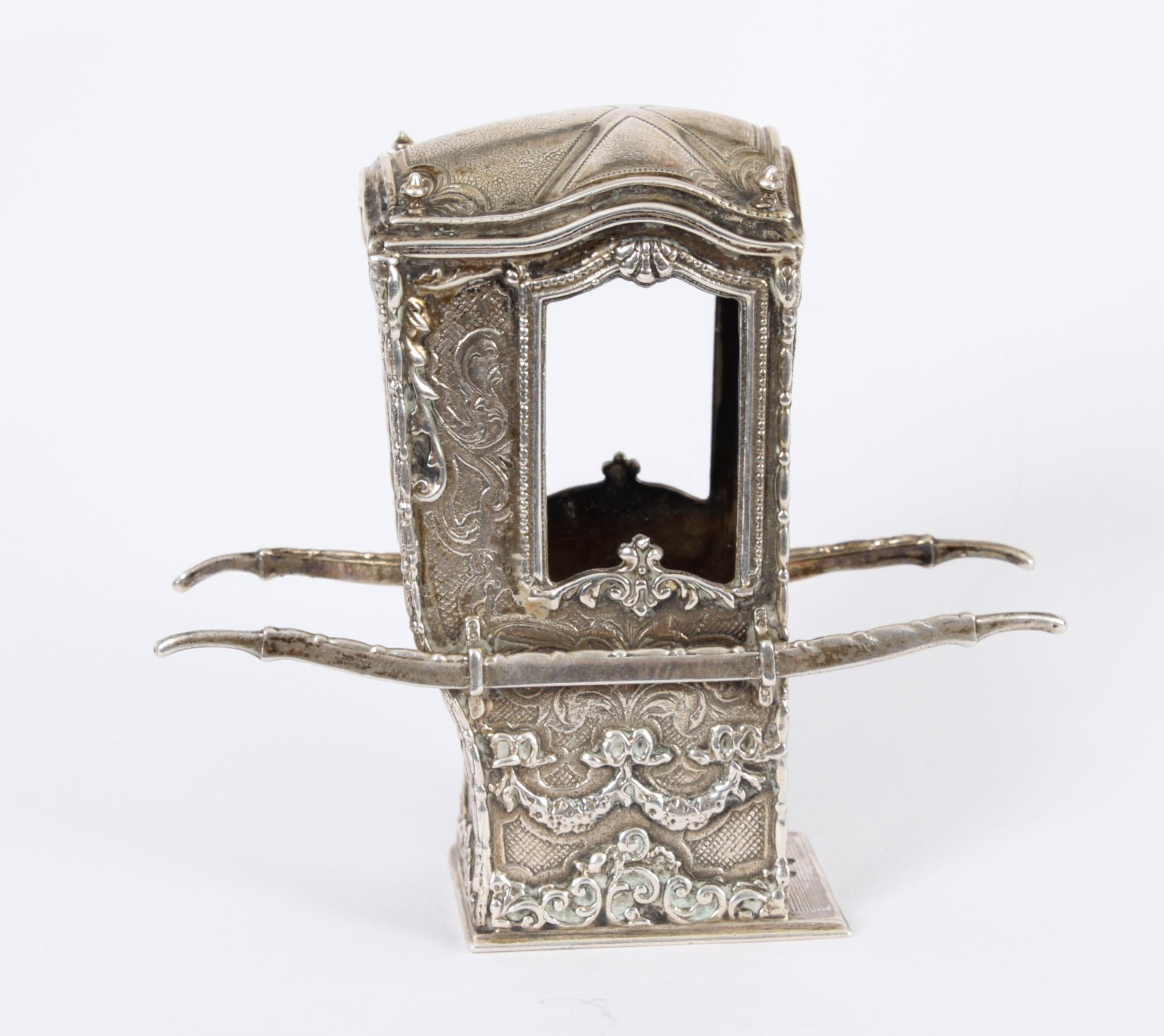 Late 19th Century AntiqueFrench Silver Miniature Sedan Chair 19th Century For Sale