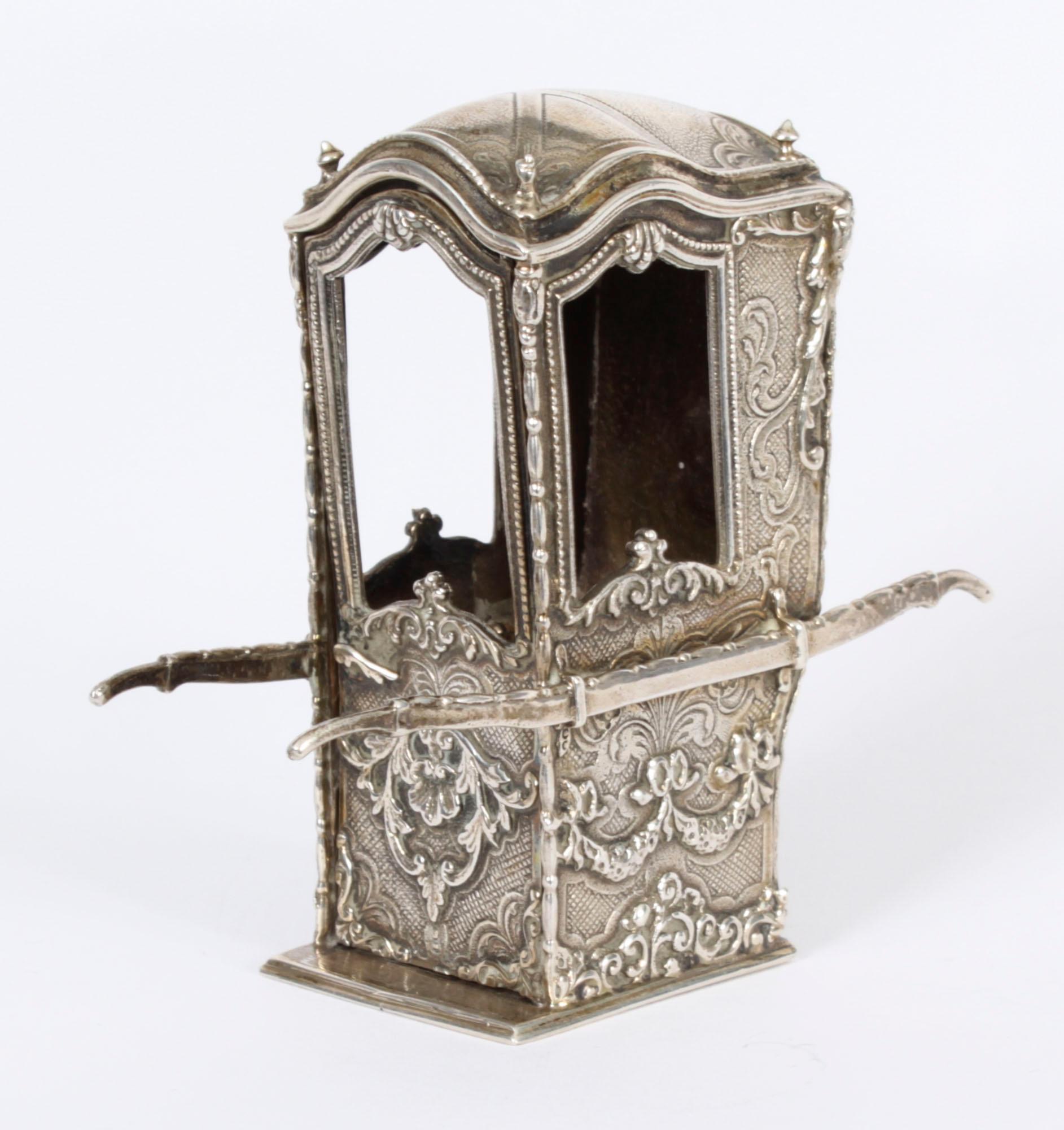 AntiqueFrench Silver Miniature Sedan Chair 19th Century For Sale 3