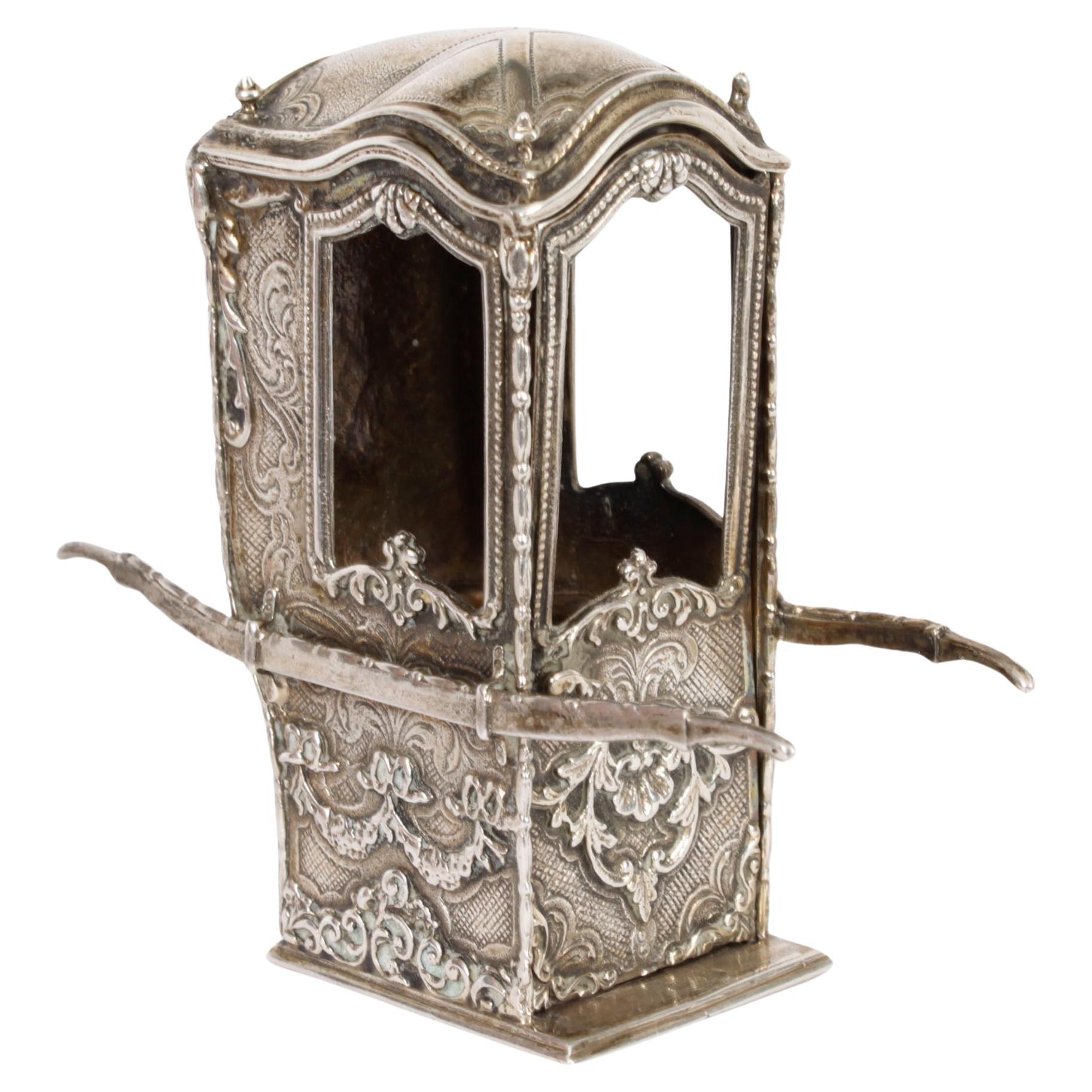 AntiqueFrench Silver Miniature Sedan Chair 19th Century For Sale