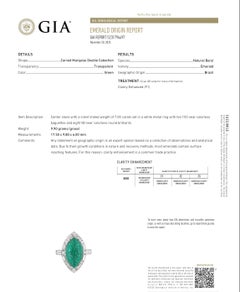 Antiquel Art Deco Platinum 7ct Carved Emerald & Diamond Ring Brazil F1 GIA