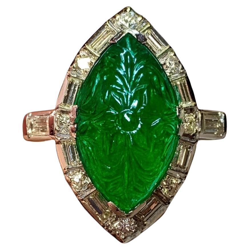 Anello in platino Art Deco 7ct con smeraldo e diamante intagliato Brasile F1 GIA