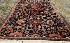 ANTIQUE Persian HERIZ Oriental Rug, Rare Blue Field
