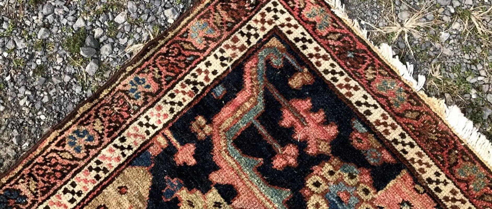 ANTIGUA Alfombra Oriental Persa HERIZ, Campo Azul Raro Heriz Serapi