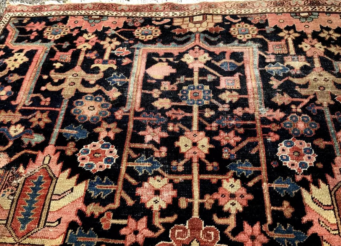 ANTIGUA Alfombra Oriental Persa HERIZ, Campo Azul Raro en Bueno Estado en Shamokin Dam, PA