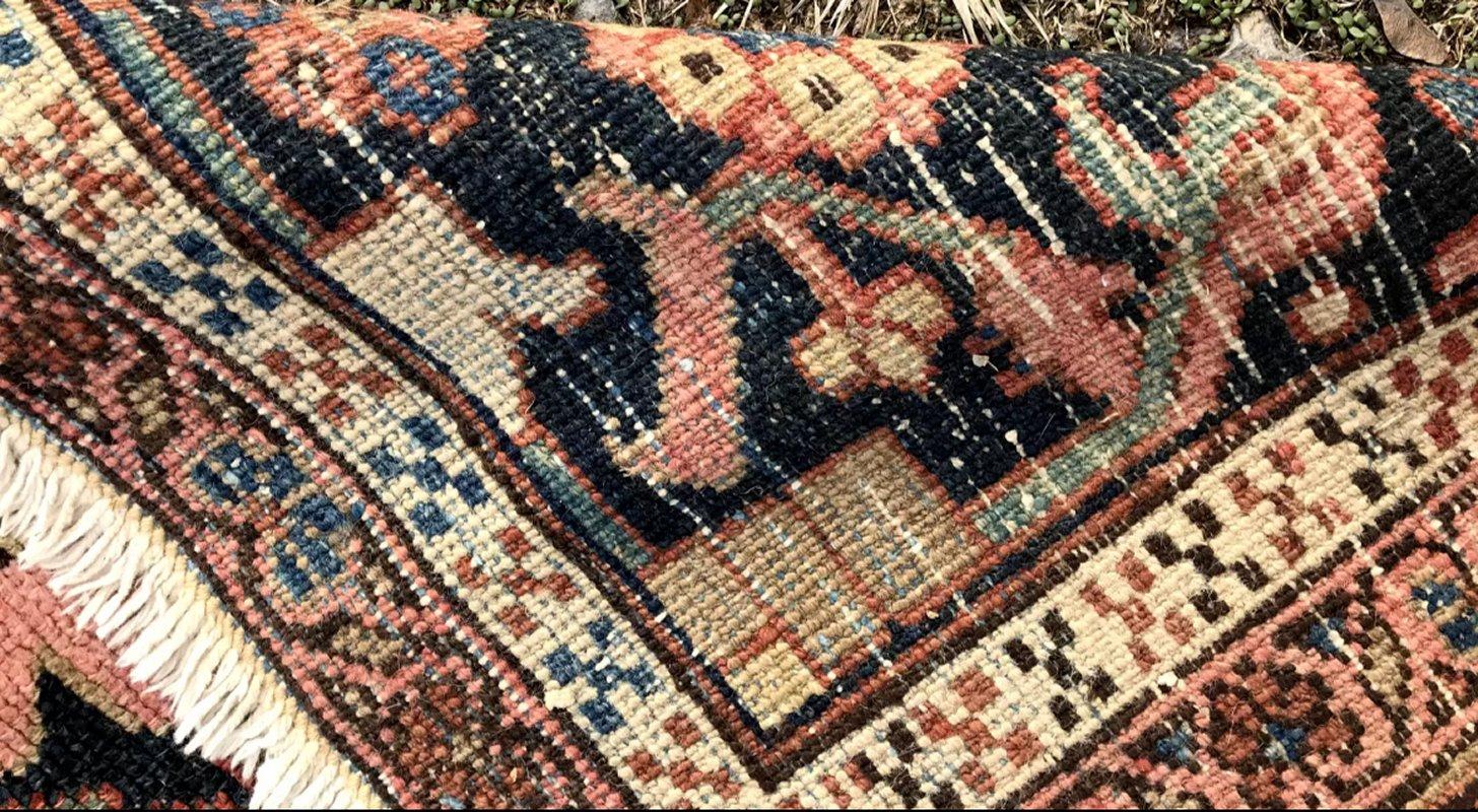 ANTIGUA Alfombra Oriental Persa HERIZ, Campo Azul Raro 1