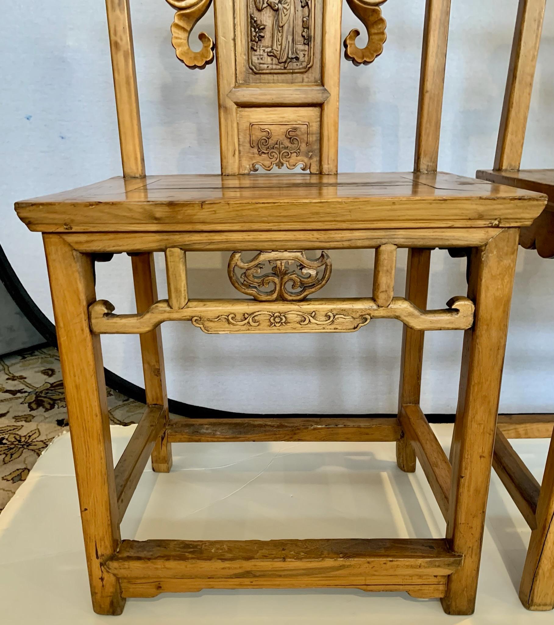 Antiqueq 19th C. Carved Chinese Scholars Chairs, Pr In Good Condition In West Hartford, CT