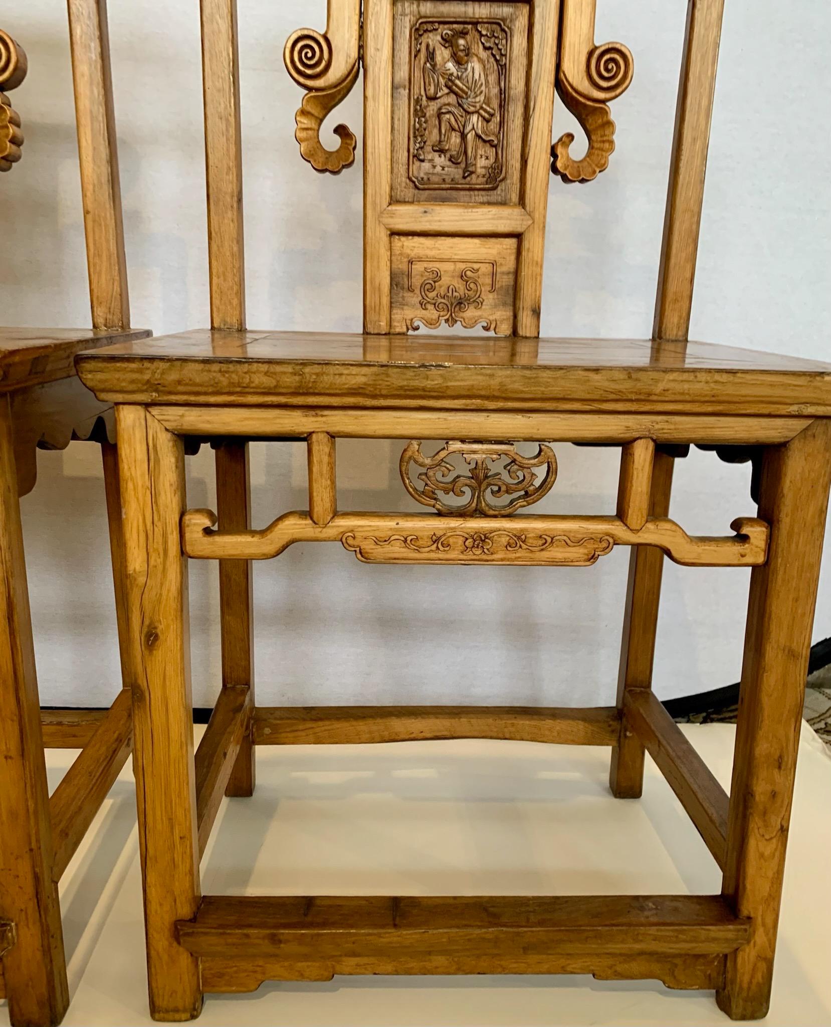 19th Century Antiqueq 19th C. Carved Chinese Scholars Chairs, Pr