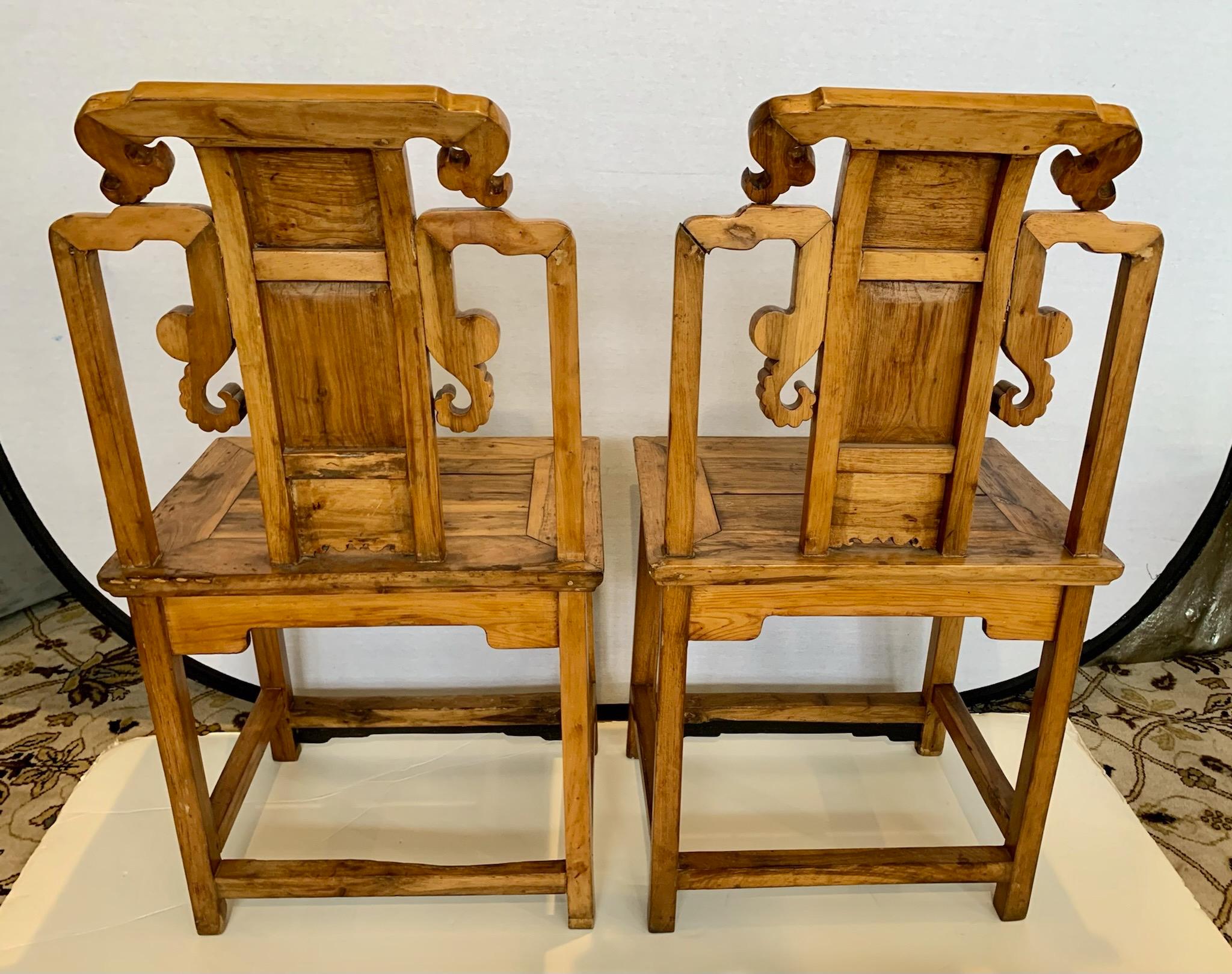 Antiqueq 19th C. Carved Chinese Scholars Chairs, Pr 3